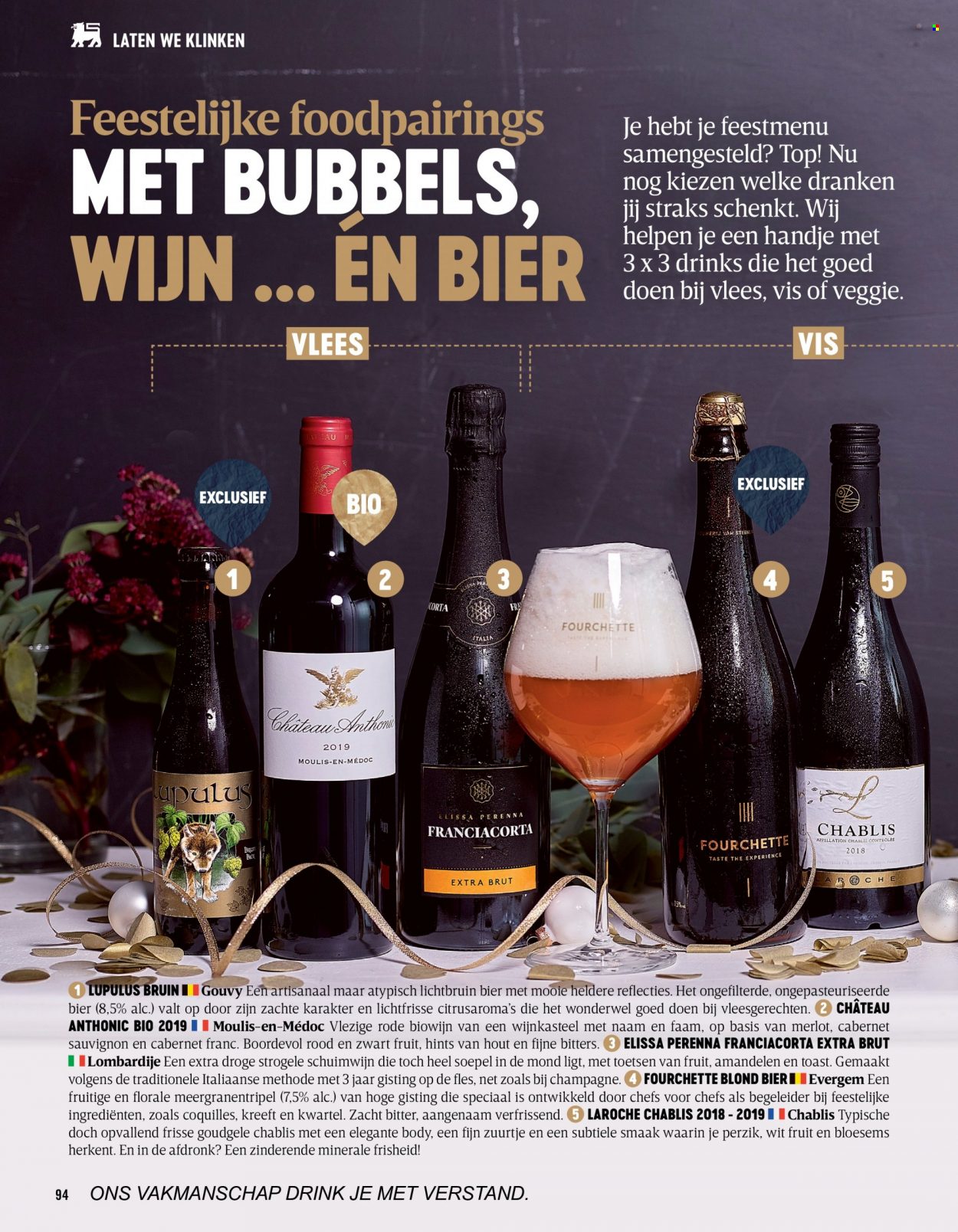 thumbnail - Delhaize-aanbieding - 01/12/2021 - 31/01/2022 -  producten in de aanbieding - bier, perzik, kreeft, Veggie, champagne, Cabernet Sauvignon, Chablis, Merlot, wijn. Pagina 94.