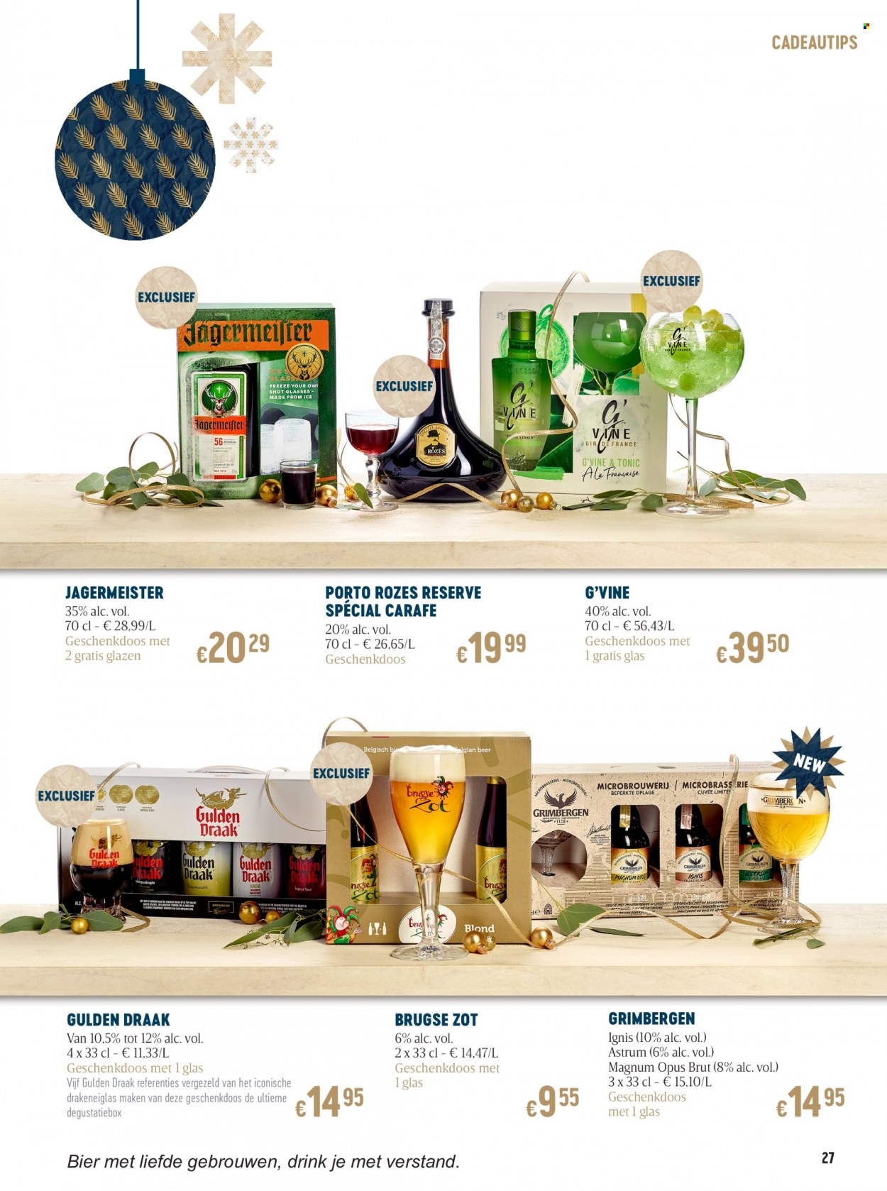 thumbnail - Delhaize-aanbieding - 18/11/2021 - 05/01/2022 -  producten in de aanbieding - bier, Magnum, Jägermeister, porto, glazen. Pagina 27.