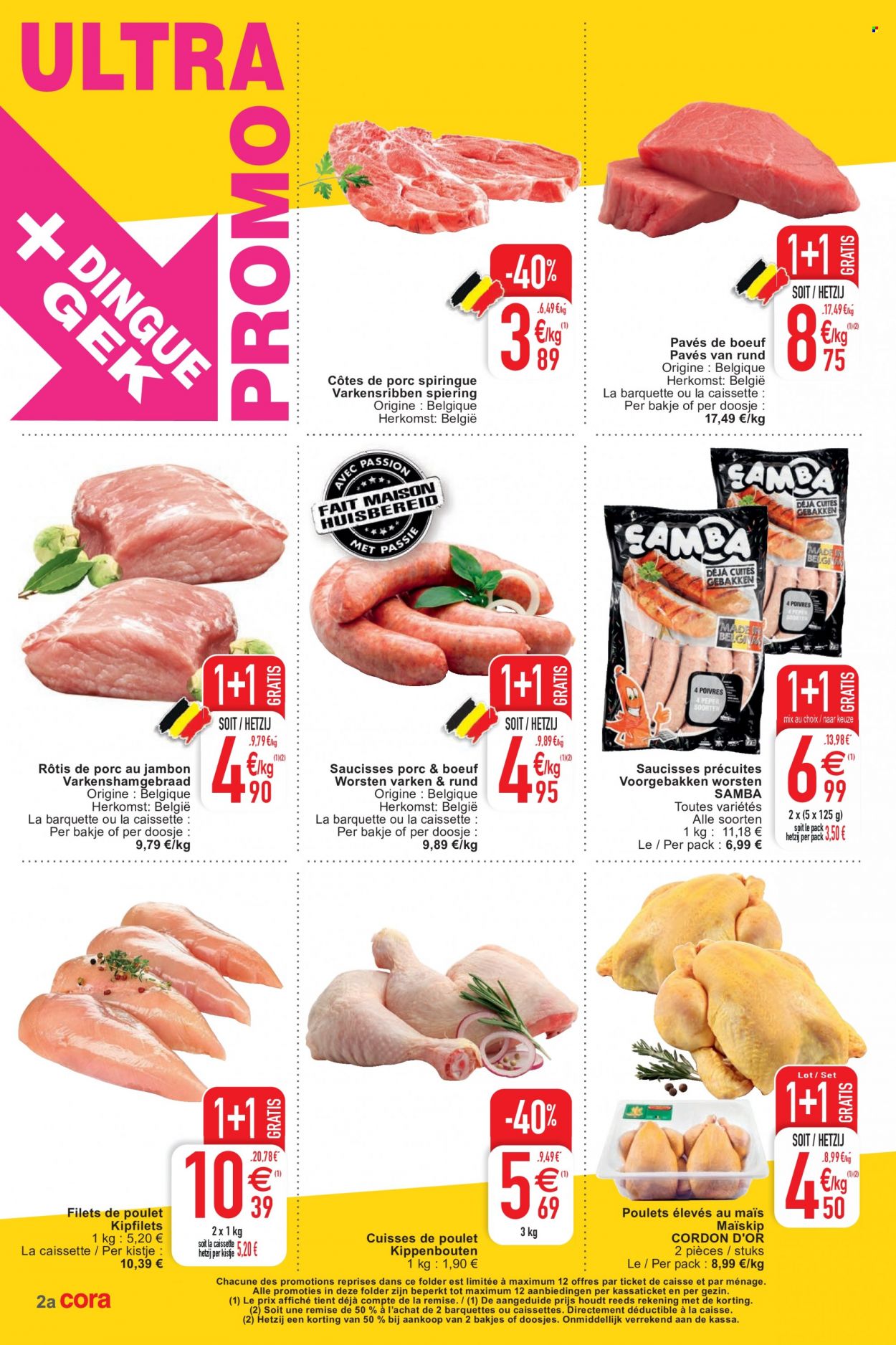 thumbnail - Catalogue Cora - 30/11/2021 - 06/12/2021 - Produits soldés - côtes de porc, viande de porc, filet de poulet, cuisses de poulet, viande de poulet, saucisse, biscuits. Page 2.