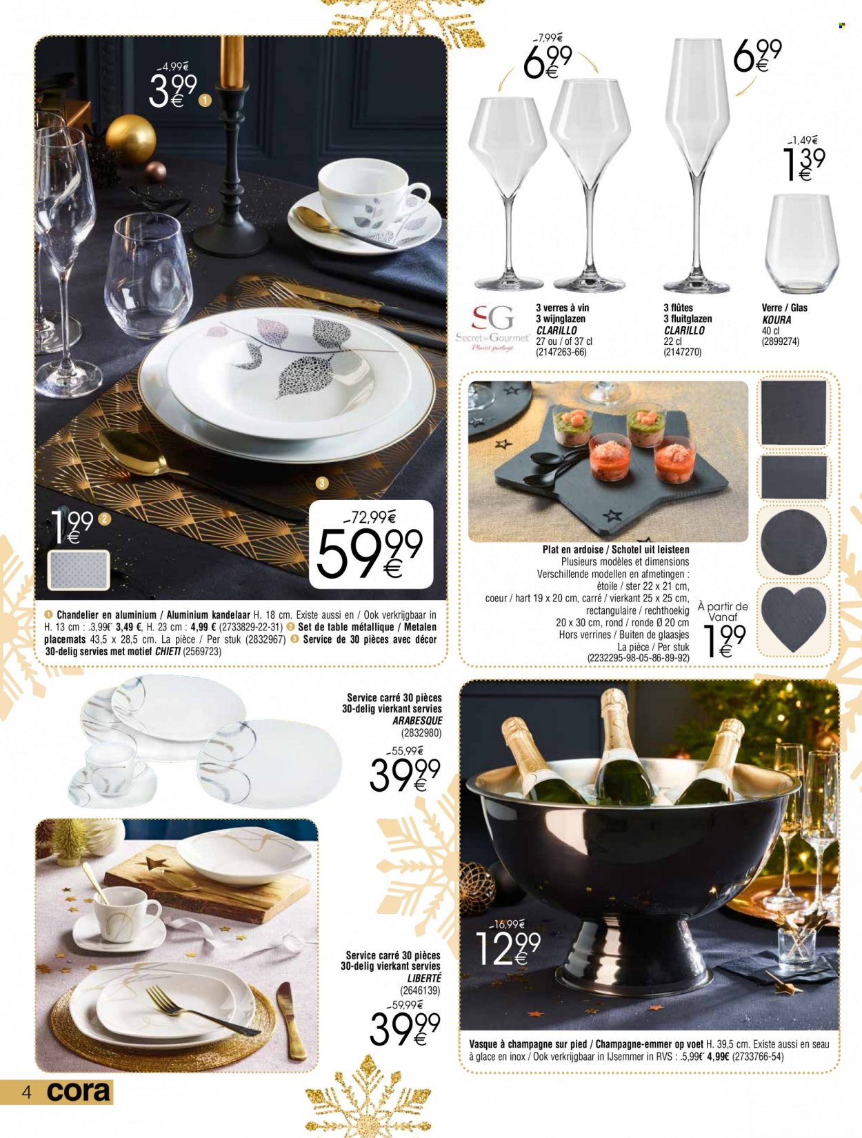 thumbnail - Catalogue Cora - 26/11/2021 - 24/12/2021 - Produits soldés - champagne, set de table, verre, chandelier. Page 4.
