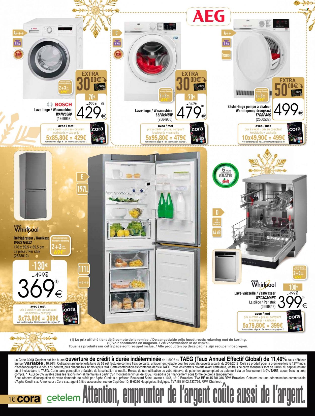 thumbnail - Cora-aanbieding - 26/11/2021 - 24/12/2021 -  producten in de aanbieding - koelkast, vaatwasser, wasmachine. Pagina 16.