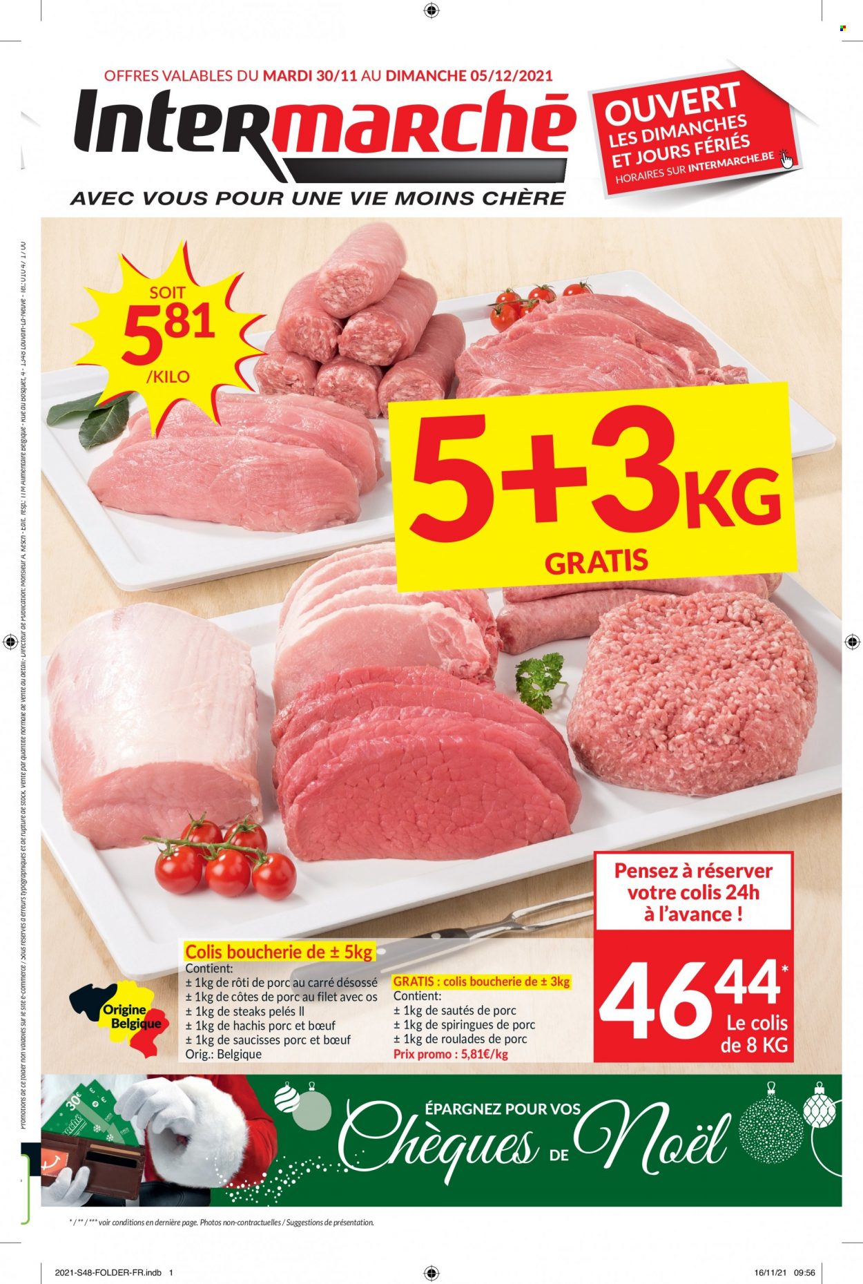 thumbnail - Catalogue Intermarché - 30/11/2021 - 05/12/2021 - Produits soldés - steak, côtes de porc, rôti de porc, viande de porc, saucisse. Page 1.