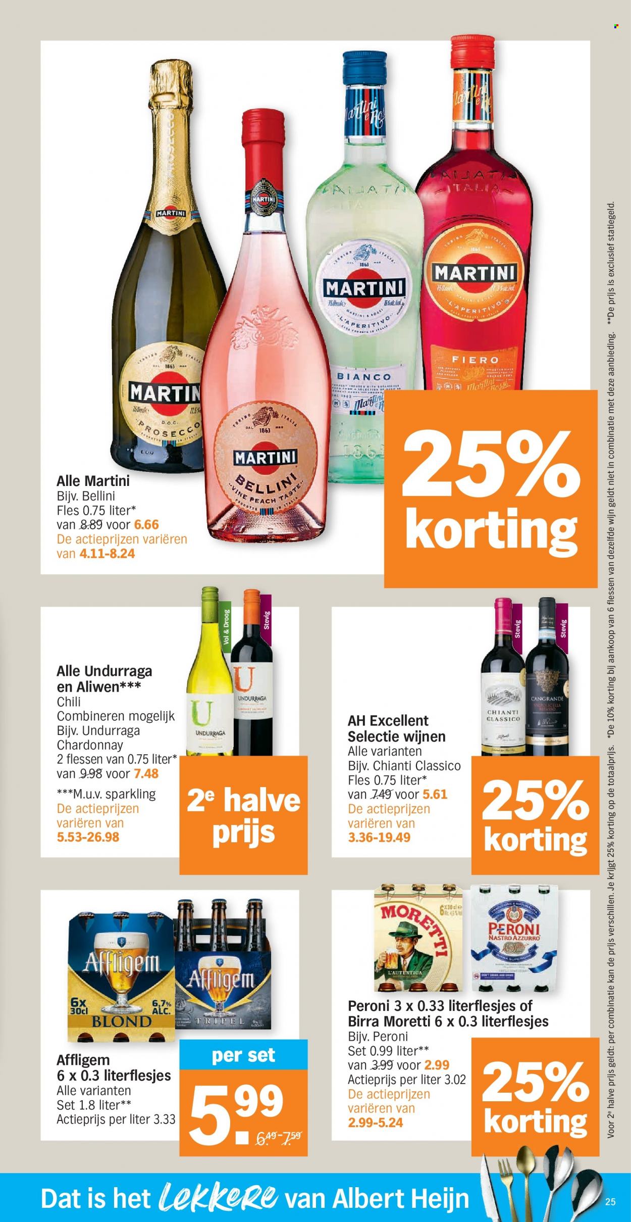 thumbnail - Albert Heijn-aanbieding - 29/11/2021 - 05/12/2021 -  producten in de aanbieding - Affligem, Chardonnay, Chianti, wijn, Martini. Pagina 25.