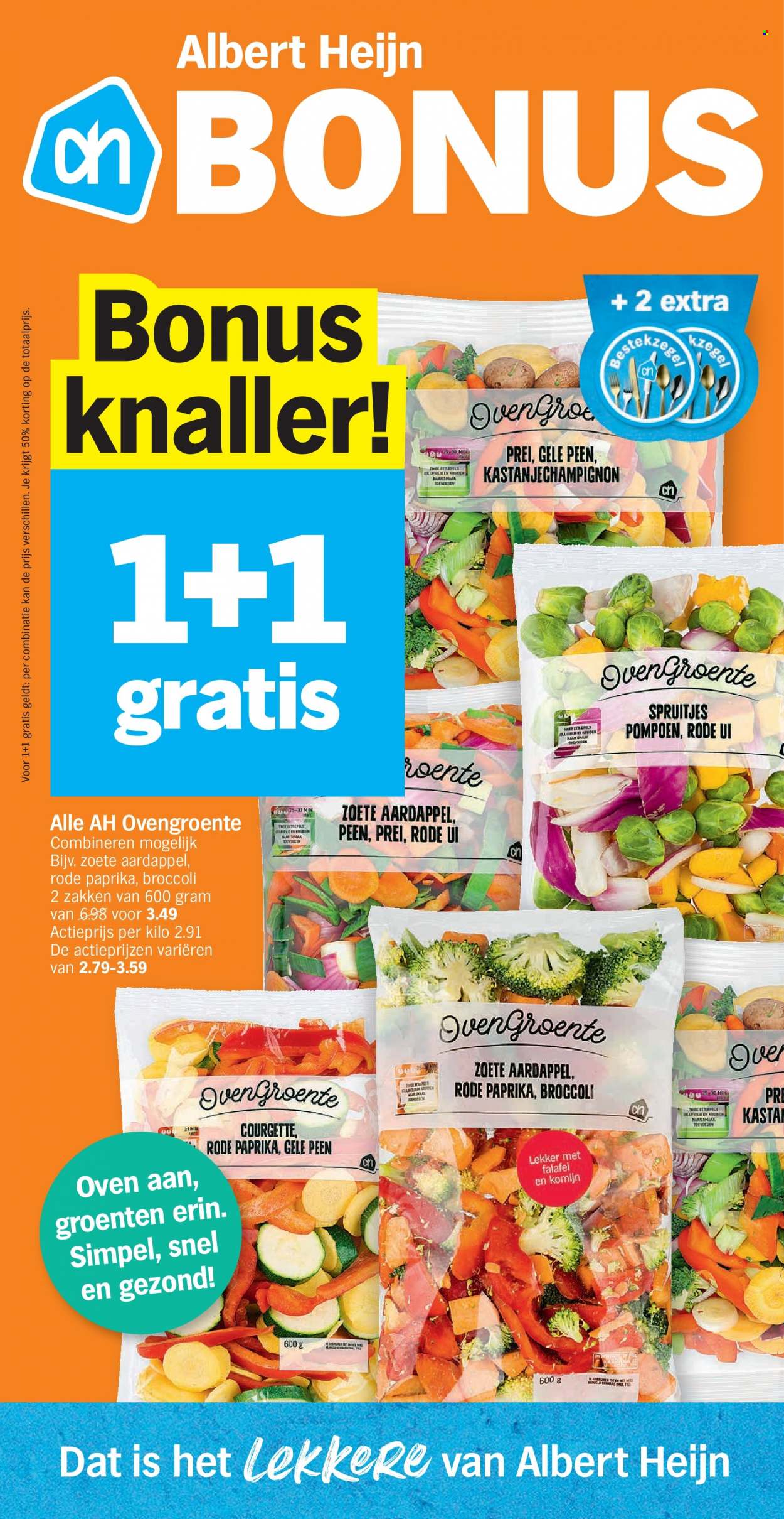 thumbnail - Albert Heijn-aanbieding - 29/11/2021 - 05/12/2021 -  producten in de aanbieding - pompoen, prei, rode paprika, rode ui, spruitjes, uien, broccoli, courgette, Falafel. Pagina 36.