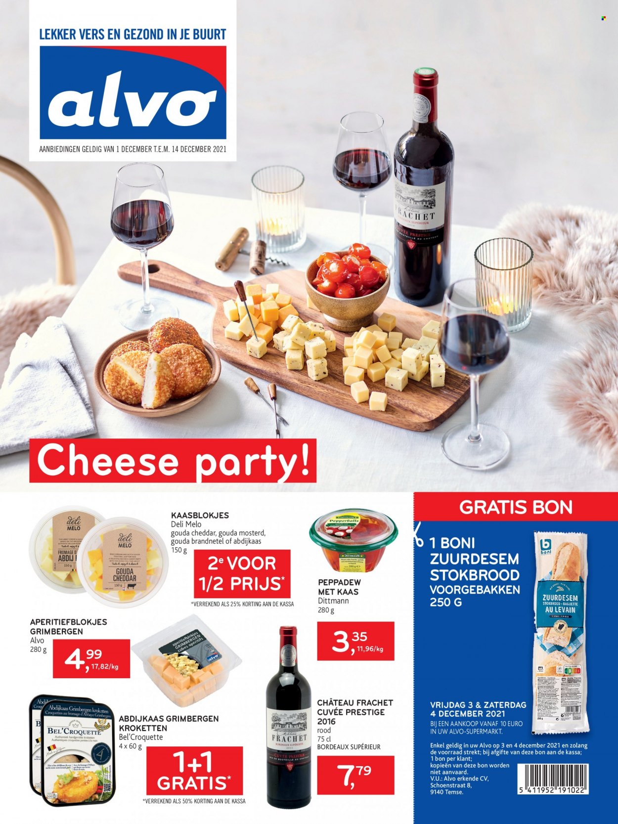 thumbnail - Alvo-aanbieding - 01/12/2021 - 14/12/2021 -  producten in de aanbieding - stokbrood, Cheddar, kaas, kaasblokjes, gouda, mosterd. Pagina 1.