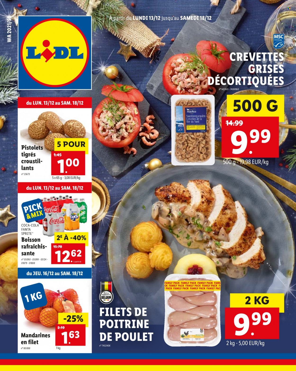 thumbnail - Catalogue Lidl - 13/12/2021 - 18/12/2021 - Produits soldés - mandarines, crevettes, Coca-Cola, Fanta. Page 1.