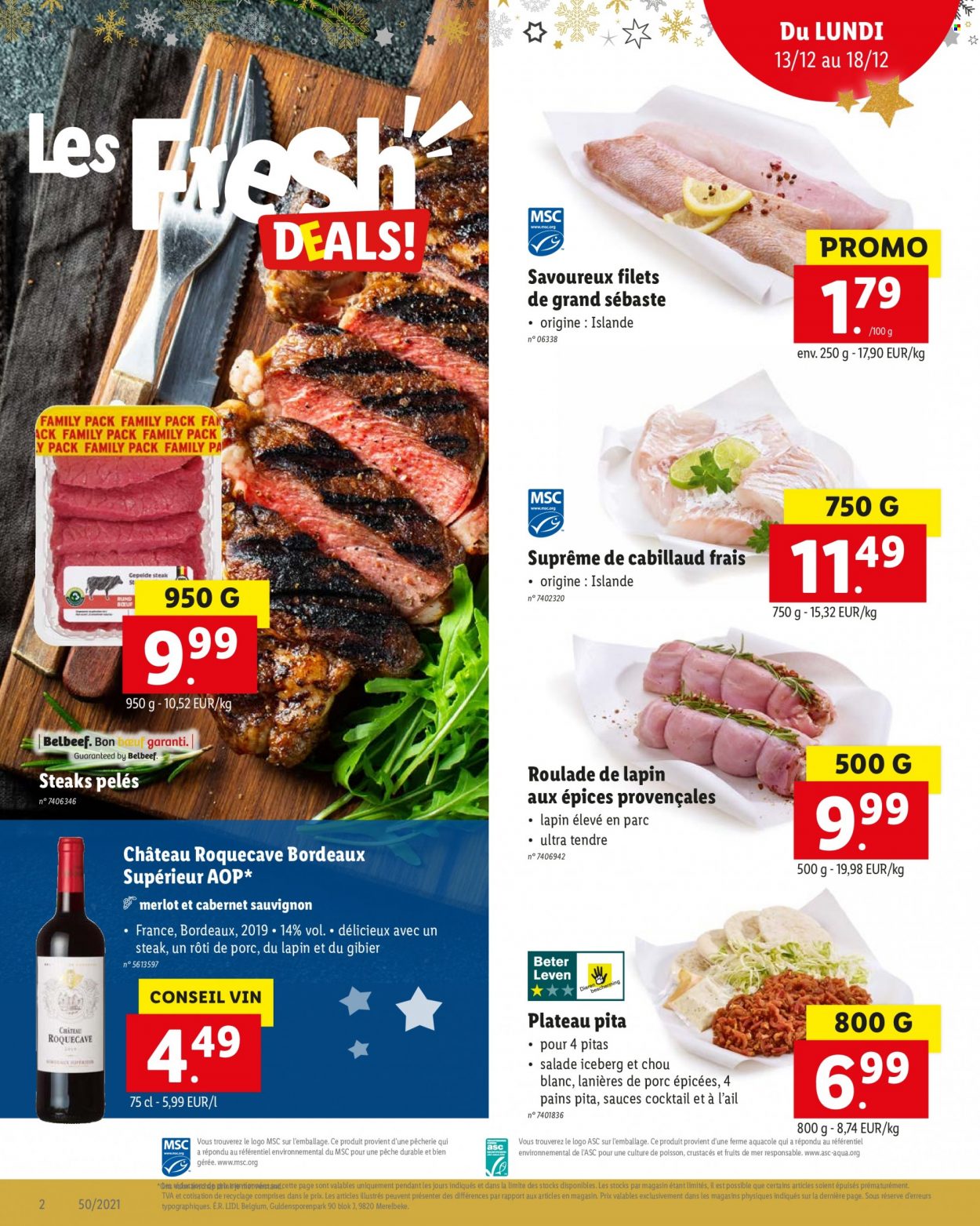 thumbnail - Catalogue Lidl - 13/12/2021 - 18/12/2021 - Produits soldés - rôti de porc, chou blanc, iceberg, vin blanc, vin rouge, vin, Bordeaux, alcool, Cabernet Sauvignon. Page 2.