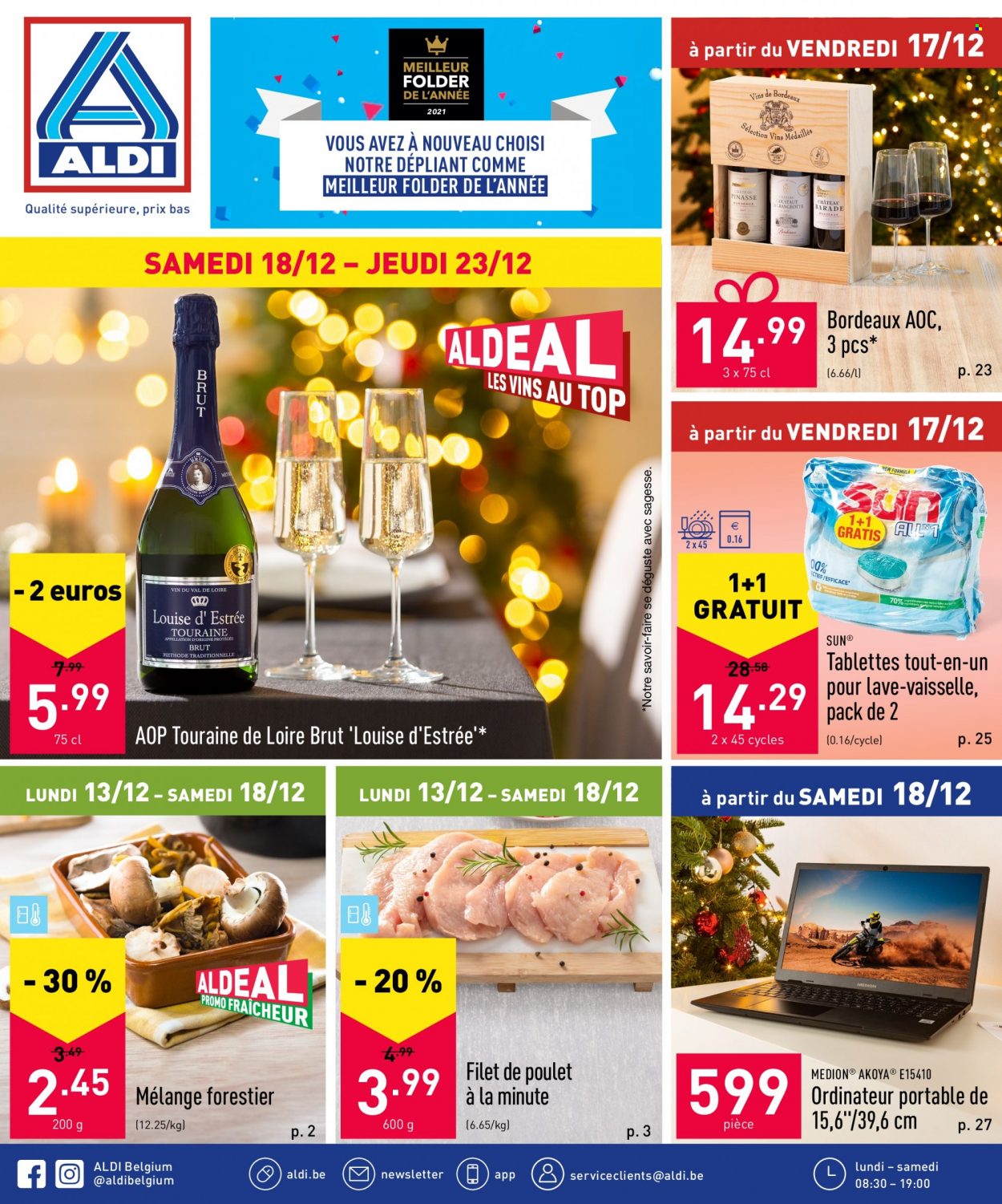 thumbnail - Catalogue ALDI - 18/12/2021 - 23/12/2021 - Produits soldés - filet de poulet, vin rouge, Bordeaux. Page 1.