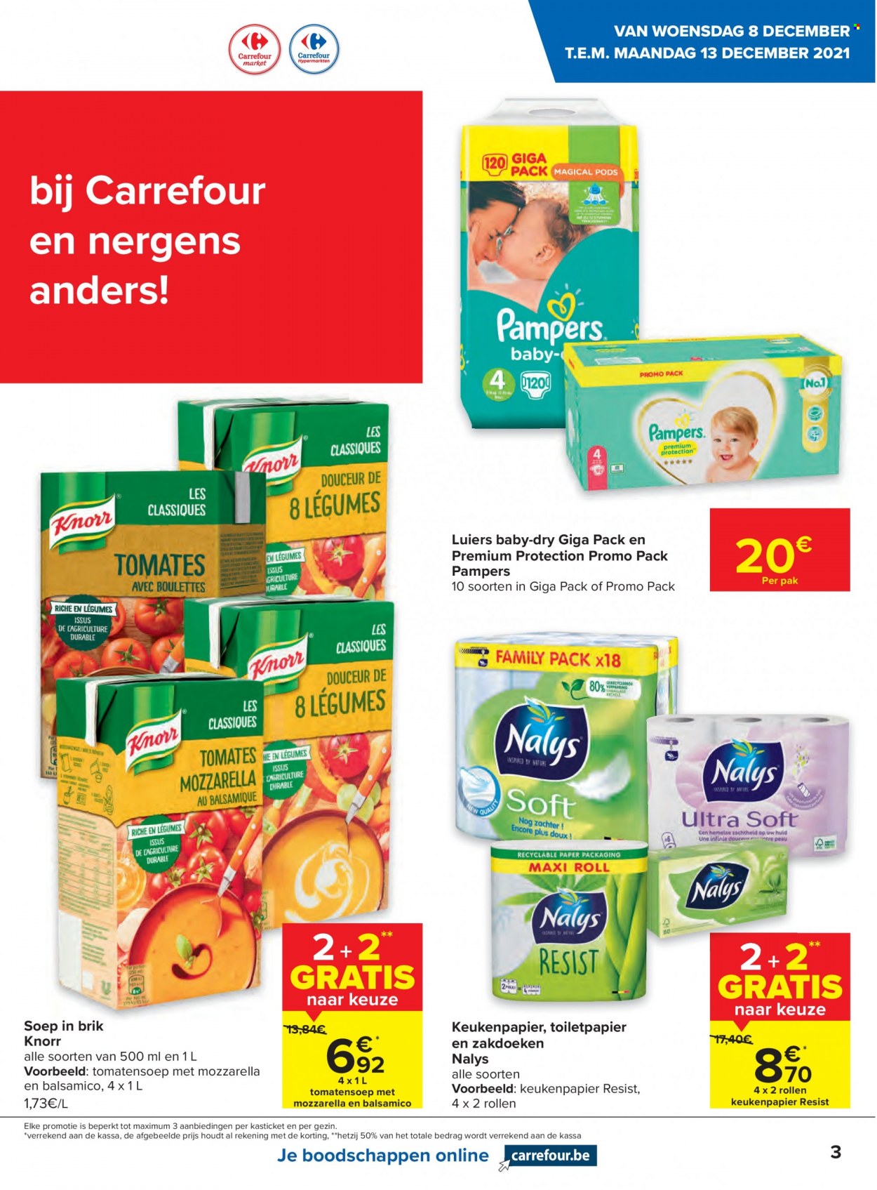 thumbnail - Catalogue Carrefour - 08/12/2021 - 13/12/2021 - Produits soldés - Knorr, fromage, mozzarella, Pampers. Page 3.