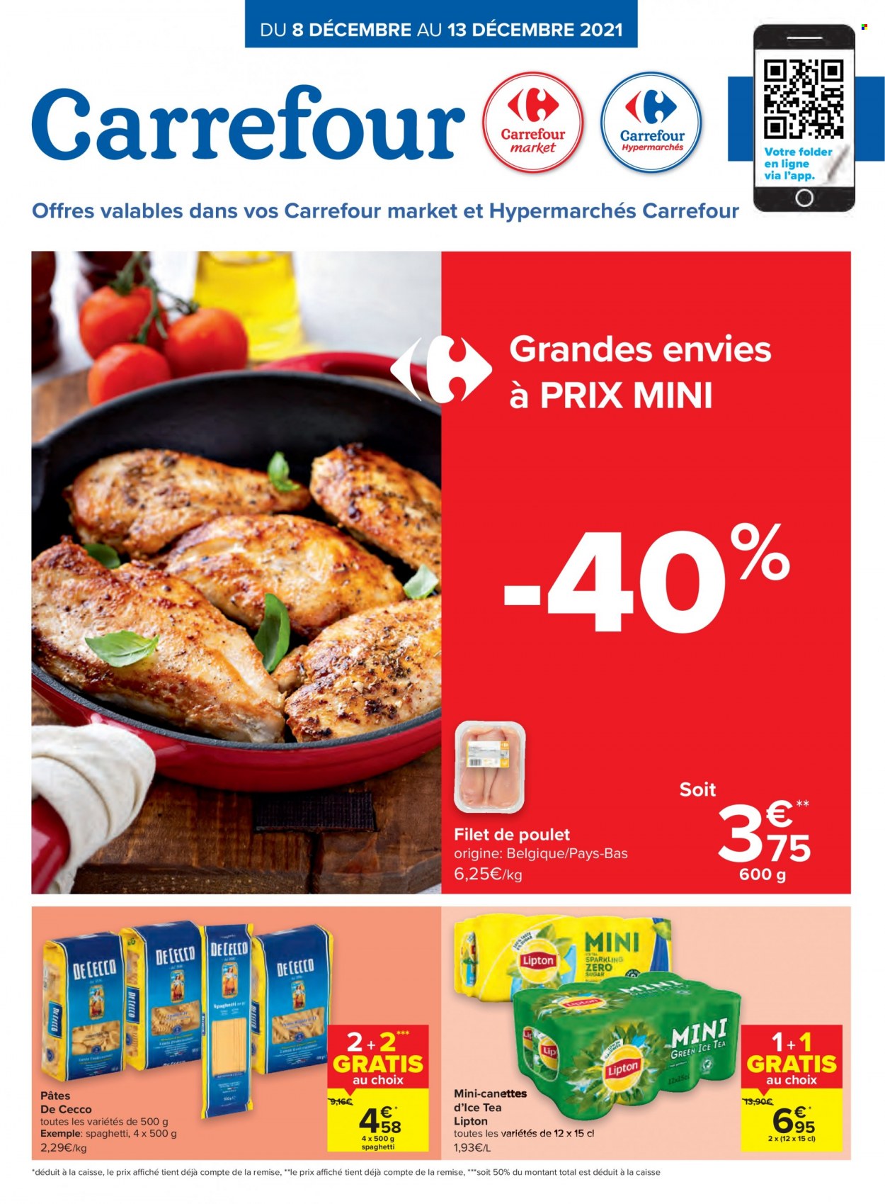 thumbnail - Carrefour-aanbieding - 08/12/2021 - 13/12/2021 -  producten in de aanbieding - spaghetti, Lipton, ice tea, thee. Pagina 1.