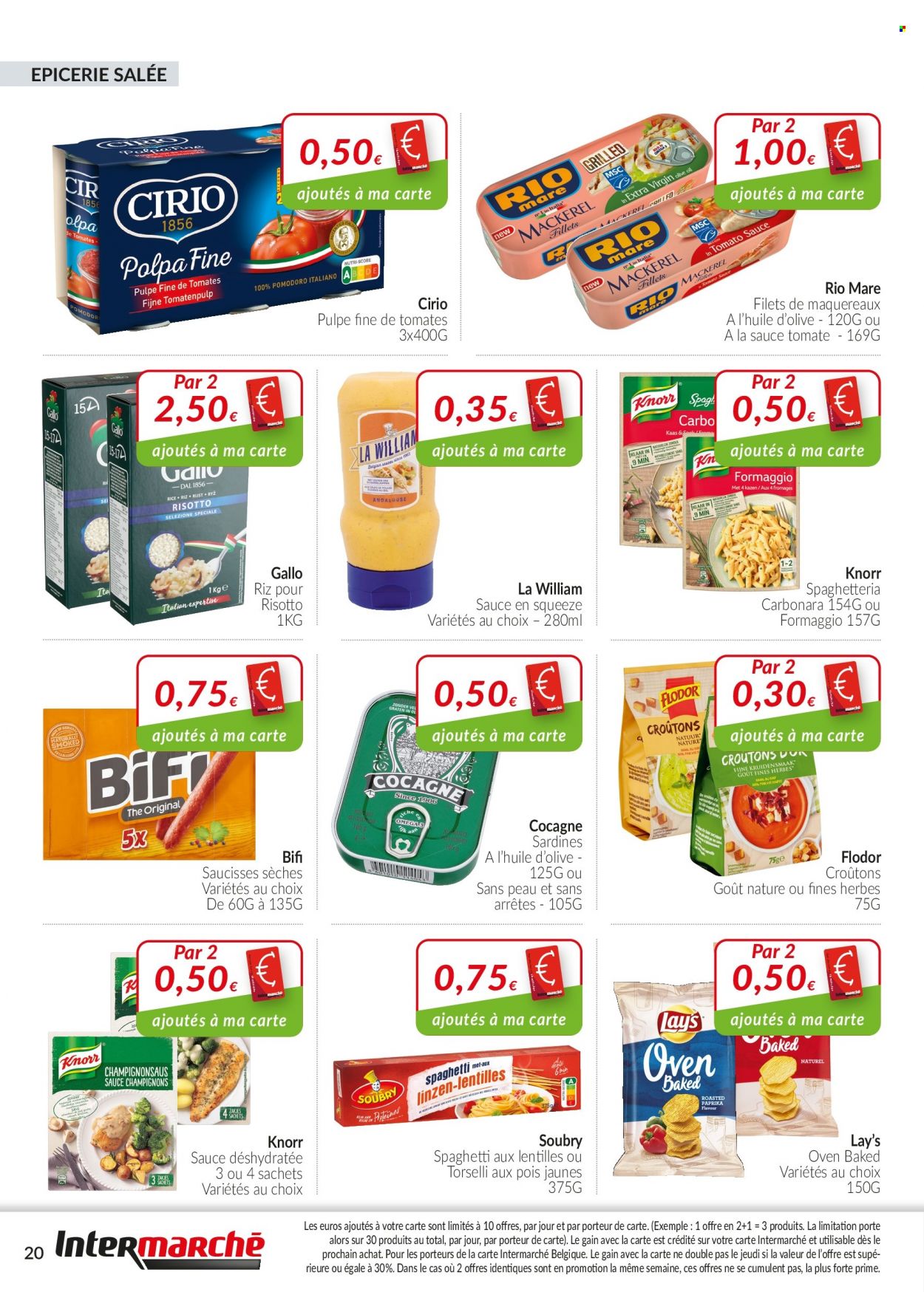 thumbnail - Intermarché-aanbieding - 01/01/2022 - 31/01/2022 -  producten in de aanbieding - Rio Mare, Knorr, risotto, croutons, spaghetti. Pagina 20.