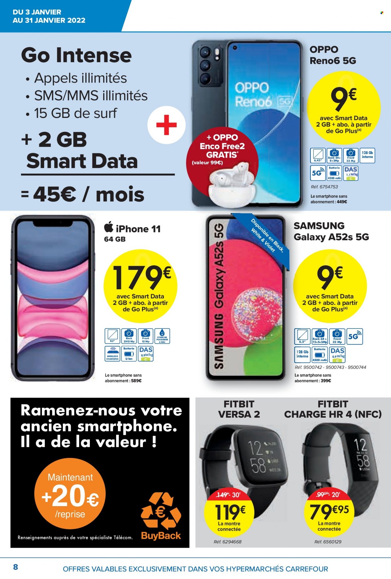 thumbnail - Carrefour hypermarkt-aanbieding - 03/01/2022 - 31/01/2022 -  producten in de aanbieding - appels, Samsung, smartphone, iPhone, iPhone 11, surfboard. Pagina 8.
