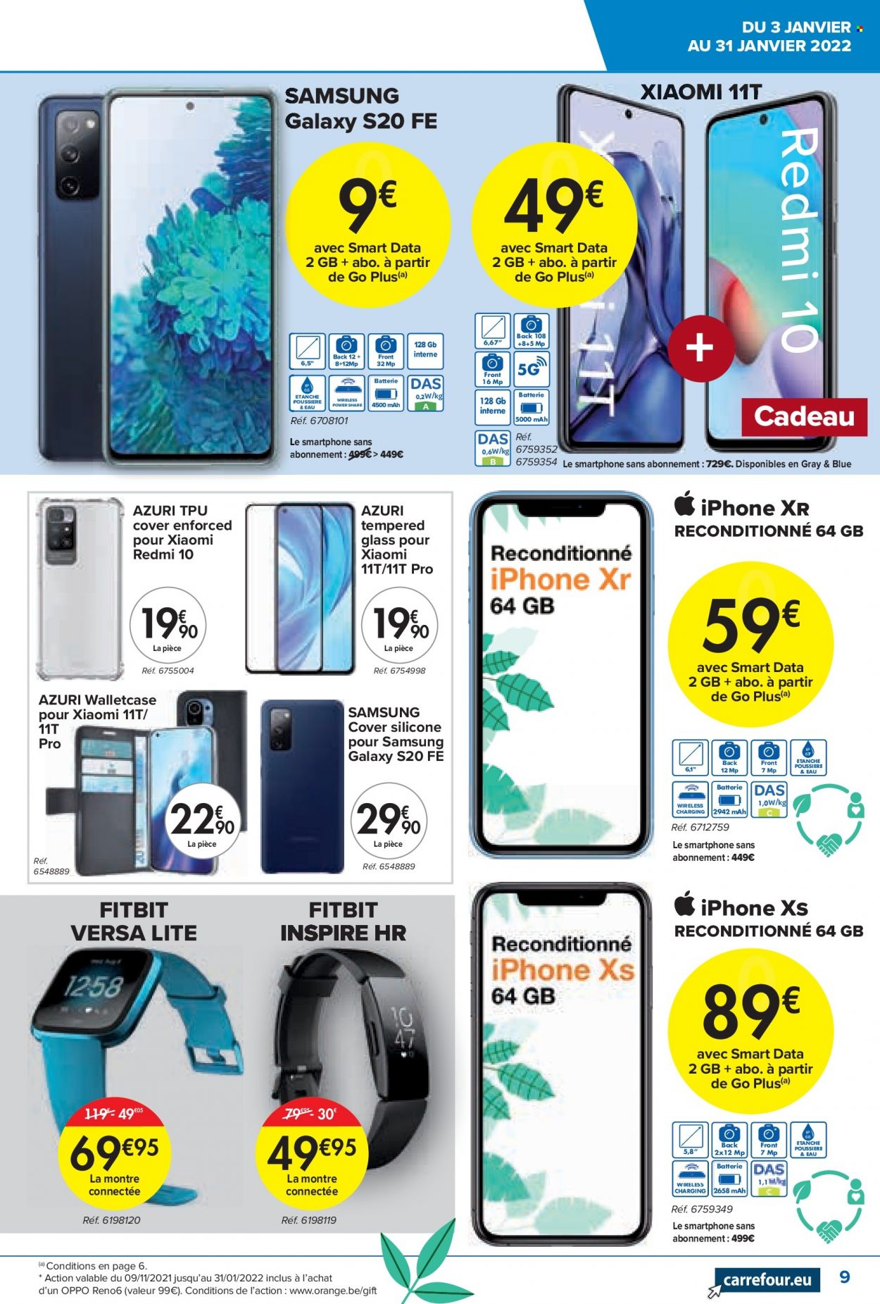 thumbnail - Carrefour hypermarkt-aanbieding - 03/01/2022 - 31/01/2022 -  producten in de aanbieding - Samsung, smartphone, Samsung Galaxy S20, iPhone, iPhone XR, iPhone XS. Pagina 9.