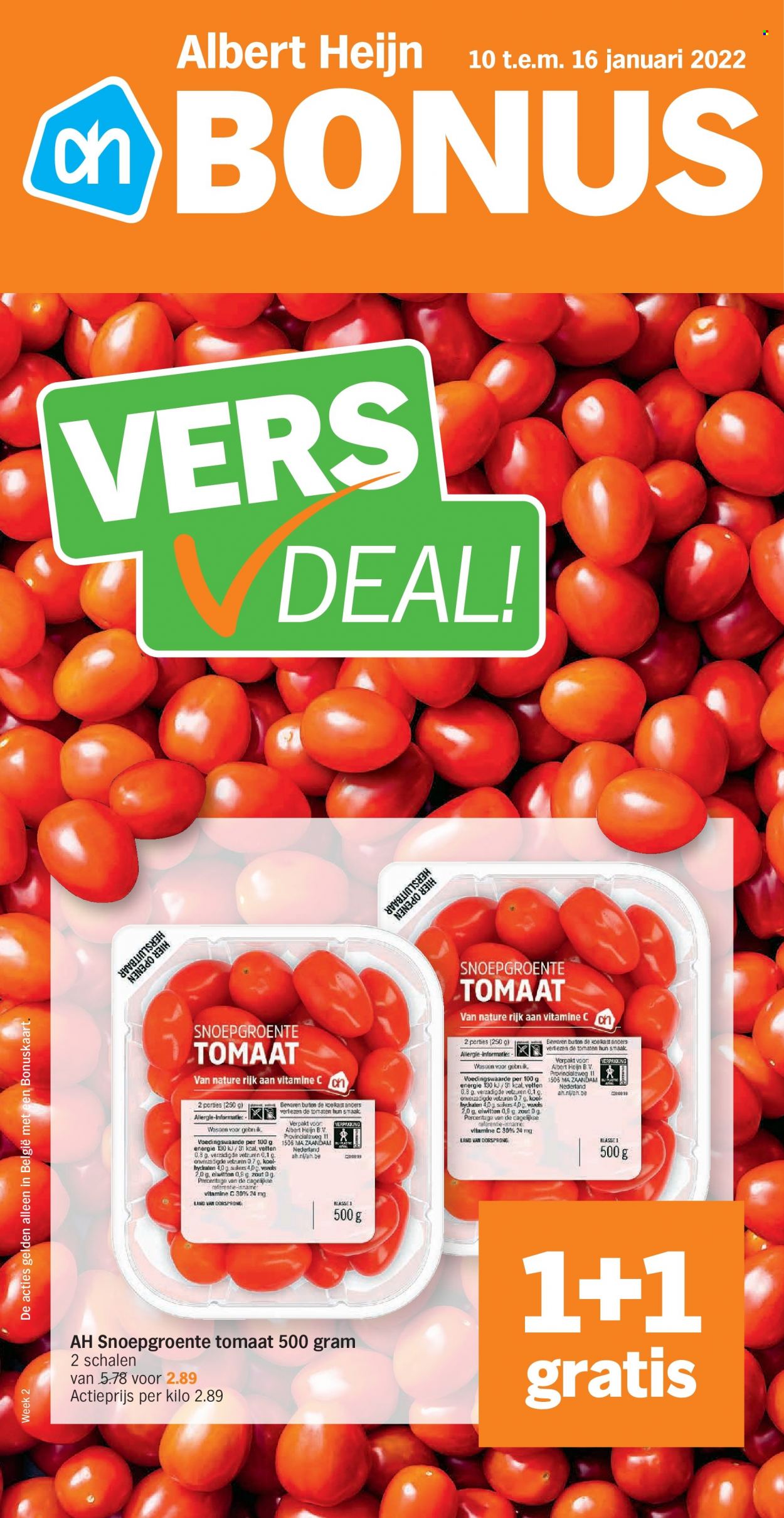 thumbnail - Albert Heijn-aanbieding - 10/01/2022 - 16/01/2022 -  producten in de aanbieding - tomaten. Pagina 1.