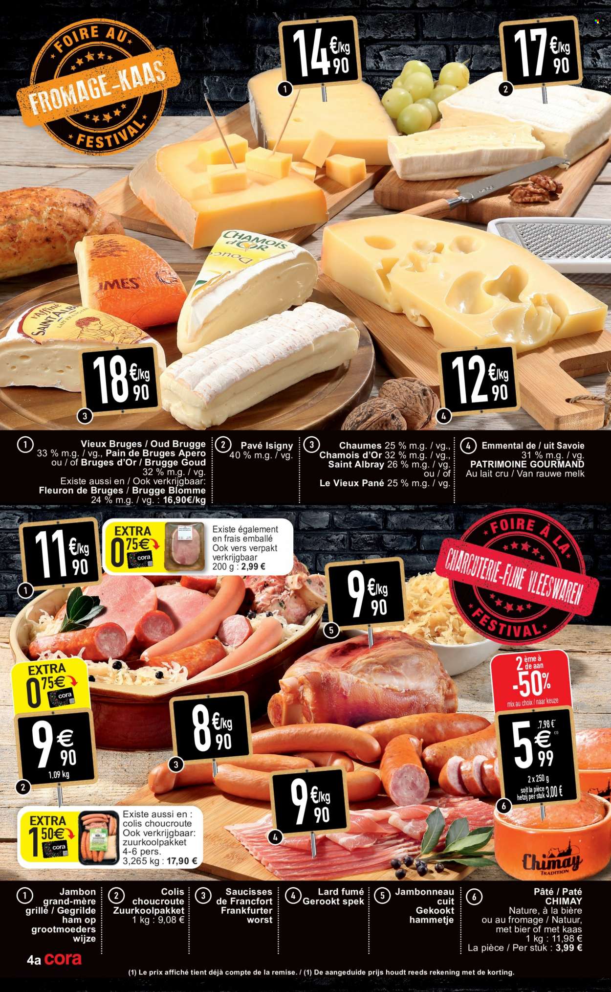 thumbnail - Cora-aanbieding - 18/01/2022 - 24/01/2022 -  producten in de aanbieding - bier, ham, kaas, Oud Brugge, Saint Albray, Emmental, melk, lard, choucroute. Pagina 4.