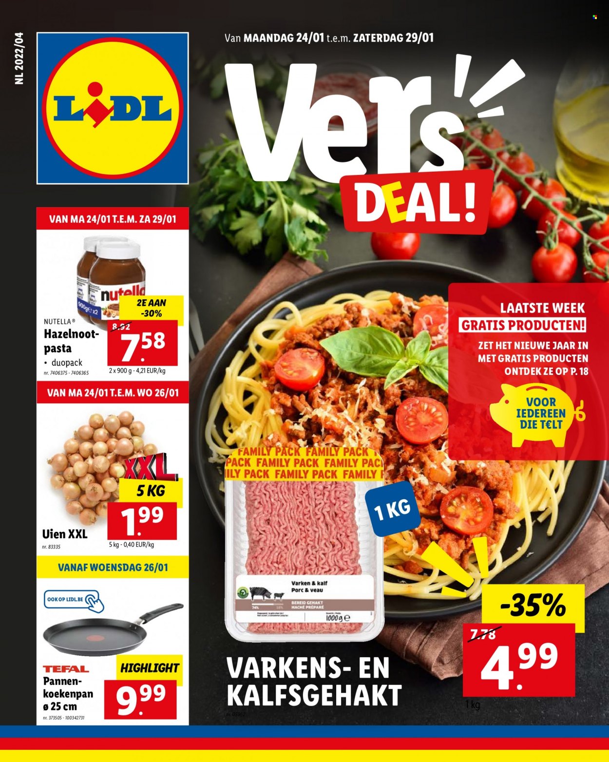 thumbnail - Catalogue Lidl - 24/01/2022 - 29/01/2022 - Produits soldés - Tefal, viande de veau, Nutella. Page 1.