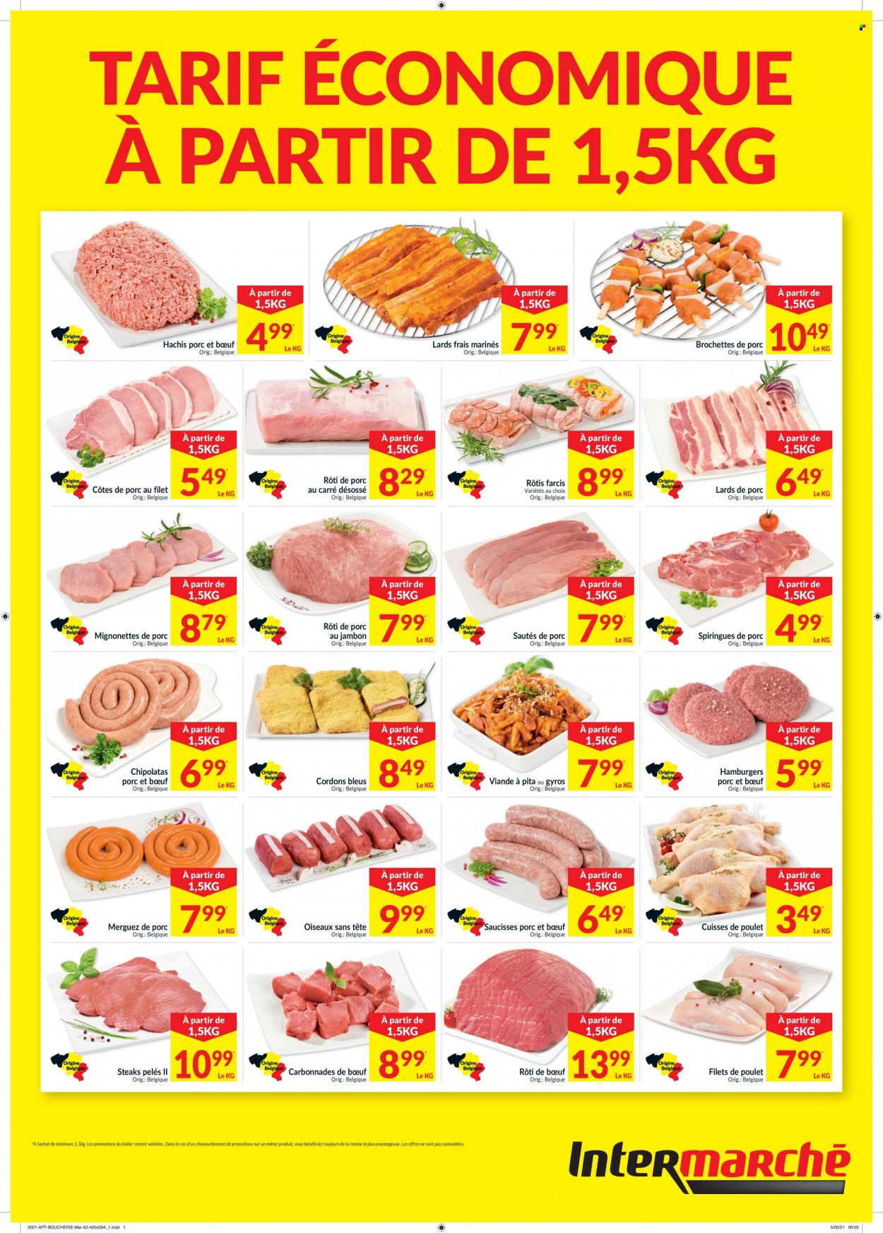 thumbnail - Intermarché-aanbieding - 01/01/2022 - 31/12/2022 -  producten in de aanbieding - steak, pita, hamburger, merguez worstjes. Pagina 1.