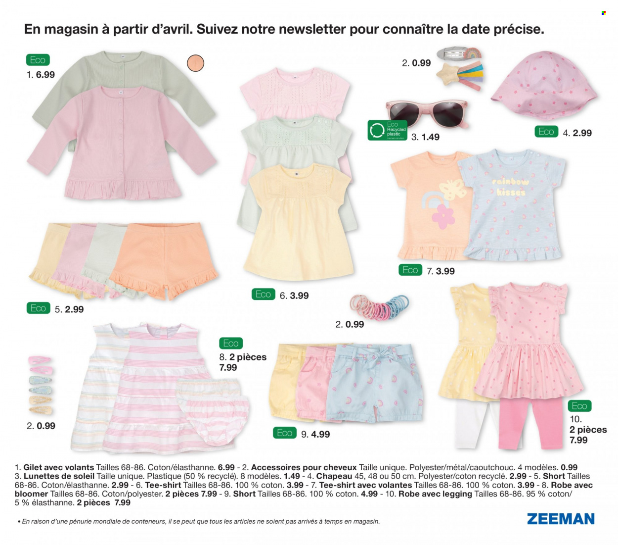 thumbnail - Catalogue Zeeman - Produits soldés - shorts, robe, t-shirt, gilet, leggings, chapeau, lunettes, lunettes de soleil. Page 29.