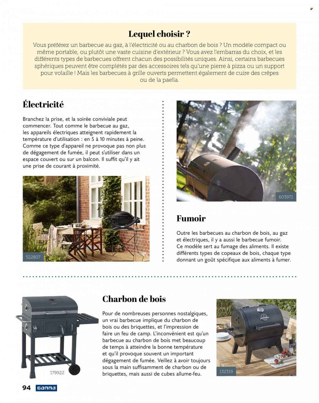 thumbnail - Catalogue Gamma - Produits soldés - barbecue, plaquette de bois. Page 94.