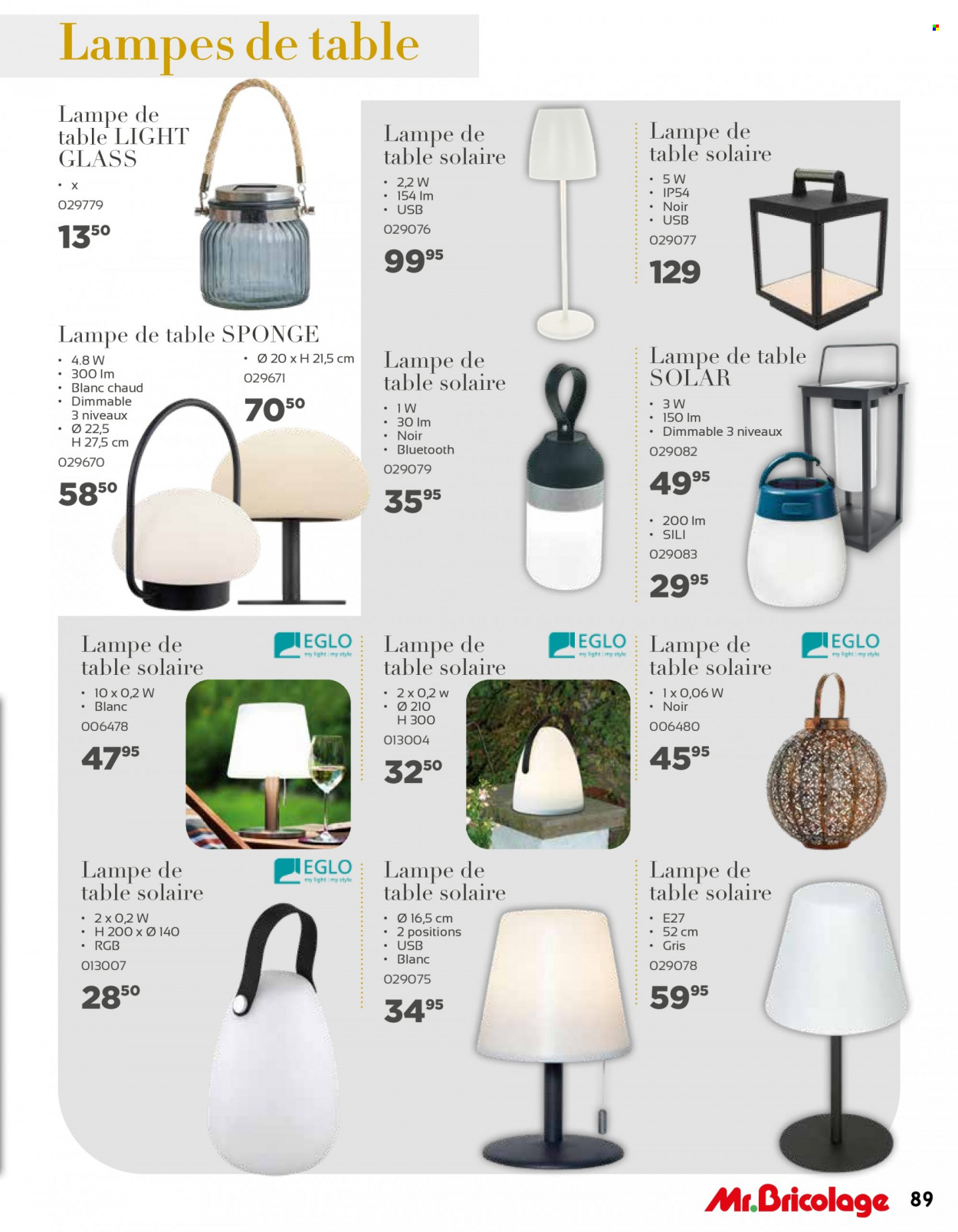 thumbnail - Catalogue Mr. Bricolage - 31/03/2022 - 30/06/2022 - Produits soldés - lampe, lampe de table. Page 89.