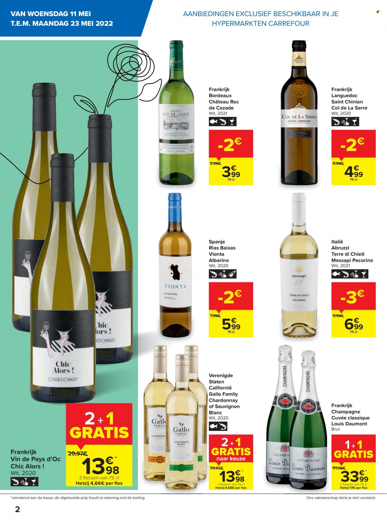 thumbnail - Catalogue Carrefour hypermarkt - 11/05/2022 - 23/05/2022 - Produits soldés - vin blanc, vin rouge, vin, Bordeaux, champagne, alcool, Cabernet Sauvignon, Sauvignon Blanc. Page 2.