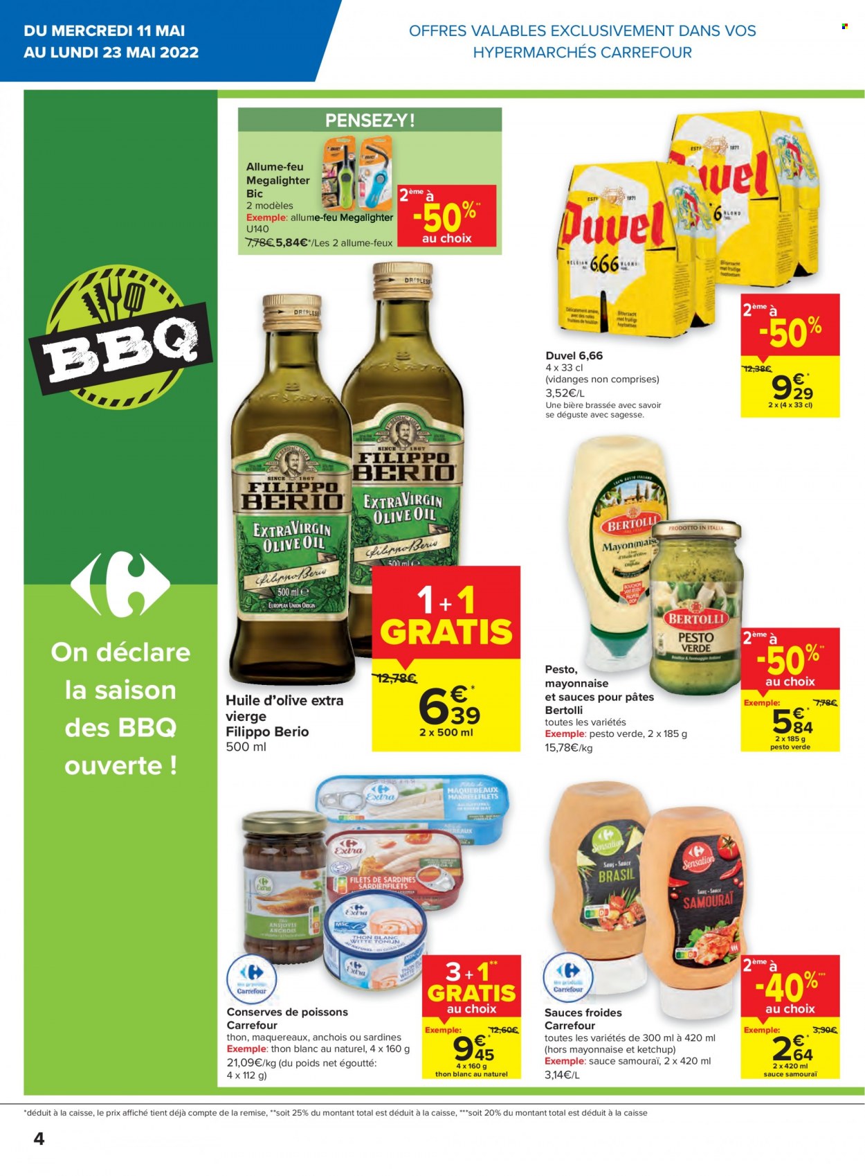 thumbnail - Carrefour hypermarkt-aanbieding - 11/05/2022 - 23/05/2022 -  producten in de aanbieding - Bertolli, pesto, BBQ, Bic. Pagina 4.