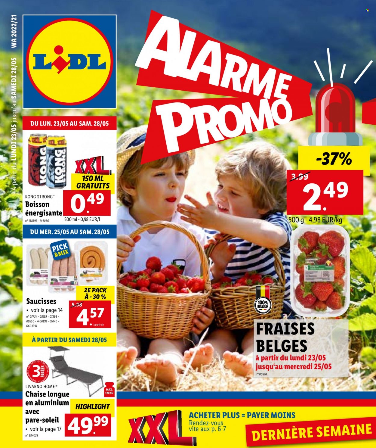 thumbnail - Catalogue Lidl - 23/05/2022 - 28/05/2022 - Produits soldés - chaise, fraises, saucisse, chaise longue, pare-soleil. Page 1.
