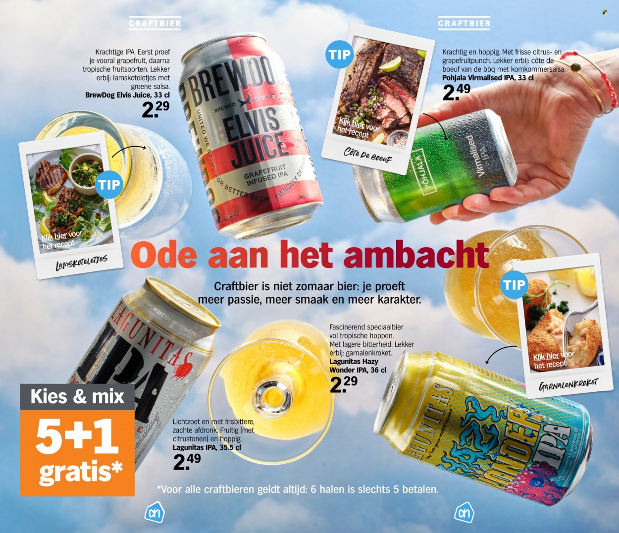 thumbnail - Albert Heijn-aanbieding -  producten in de aanbieding - bier, grapefruit, runderriblappe, BBQ. Pagina 13.