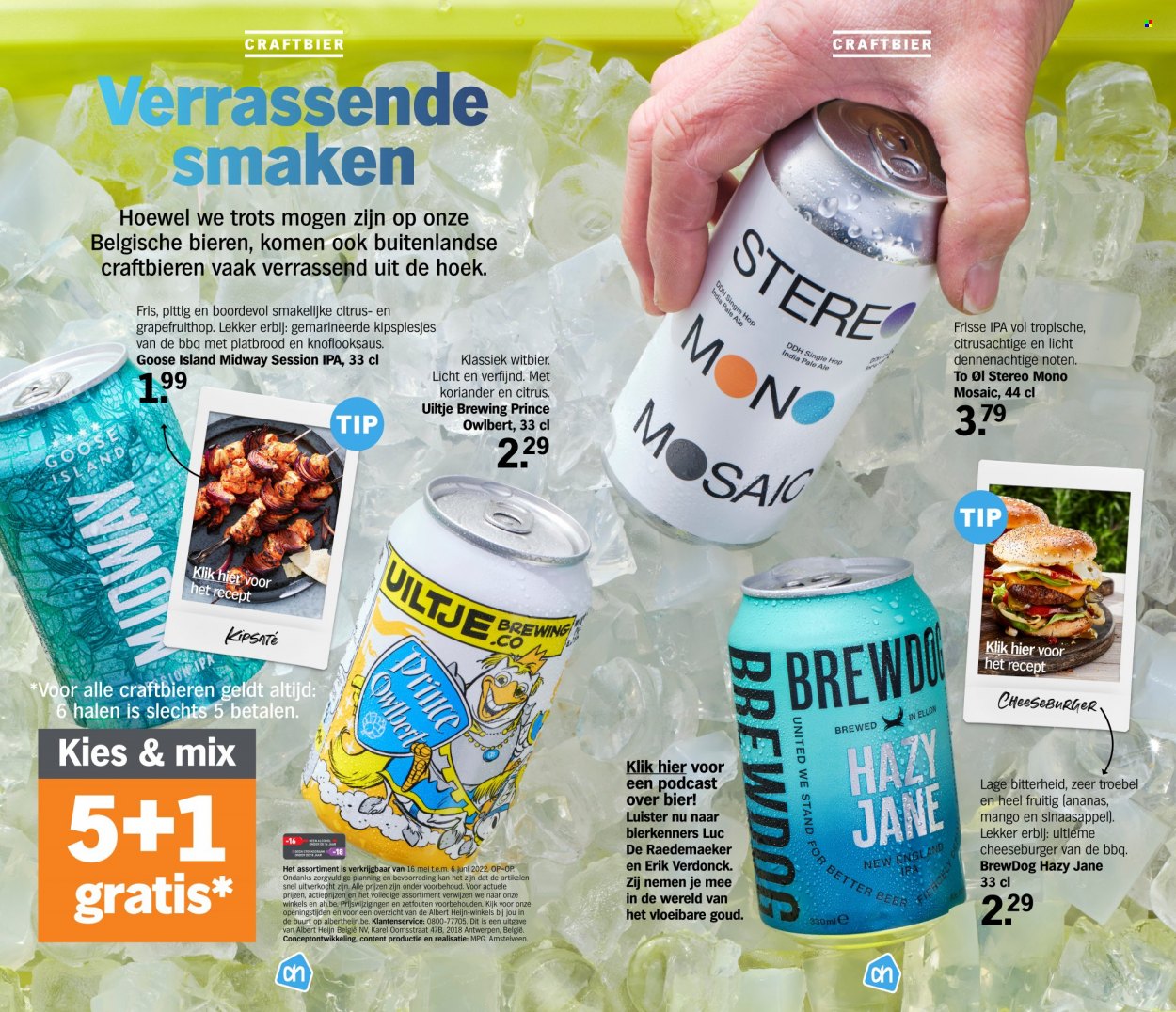 thumbnail - Albert Heijn-aanbieding -  producten in de aanbieding - bier, sinaasappels, mango, ananas, knoflooksaus, koriander, BBQ. Pagina 14.