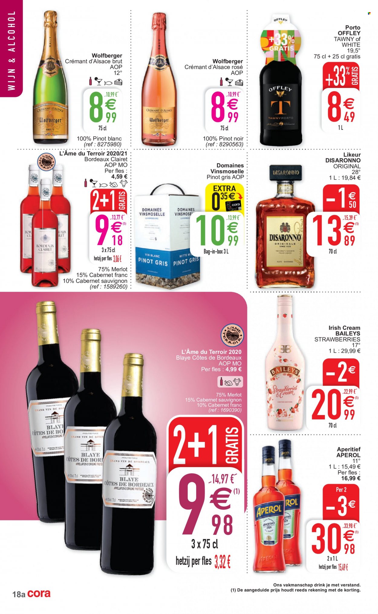 thumbnail - Catalogue Cora - 17/05/2022 - 23/05/2022 - Produits soldés - Crémant d’Alsace, vin blanc, vin rouge, Pinot Gris, vin, Bordeaux, alcool, Cabernet Sauvignon, Pinot Blanc, Aperol. Page 18.
