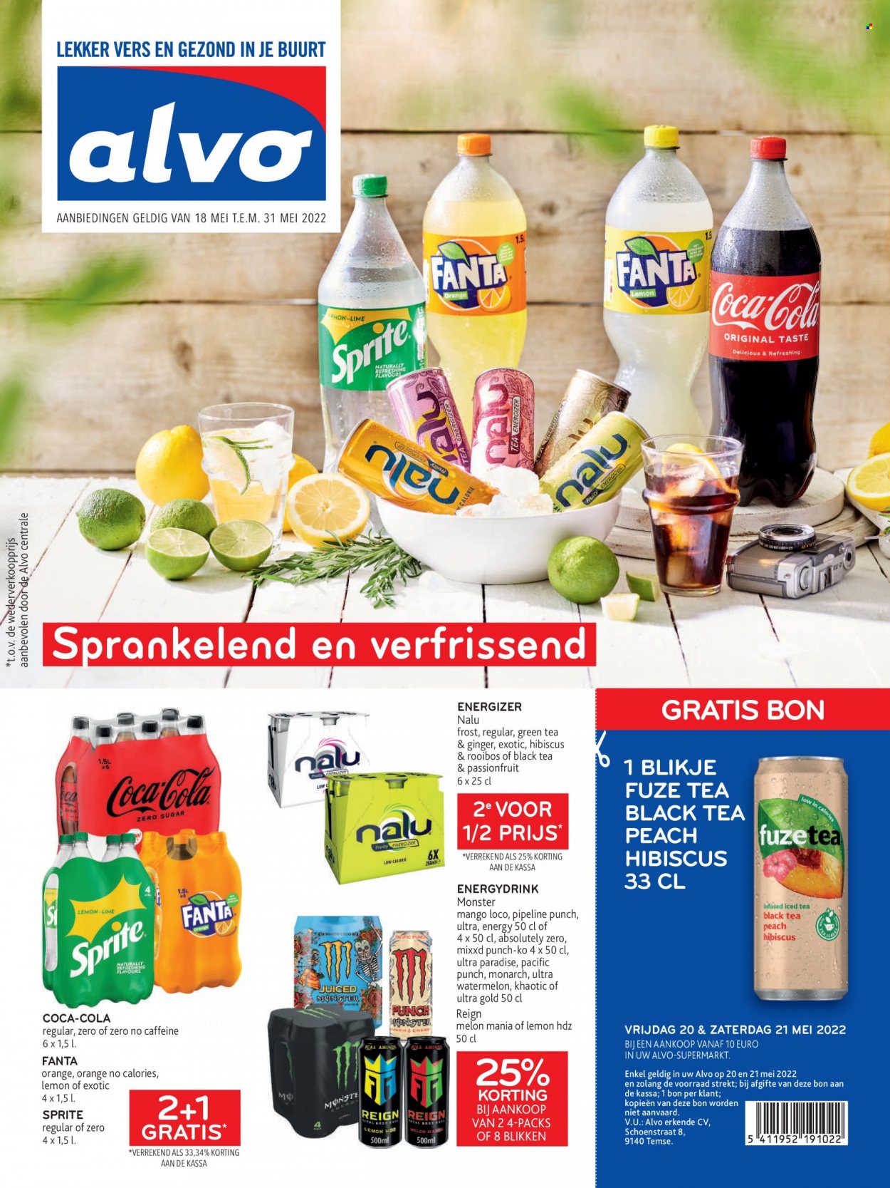 thumbnail - Catalogue Alvo - 18/05/2022 - 31/05/2022 - Produits soldés - melon, Coca-Cola, Fuze Tea, Fanta, Monster, rooibos. Page 1.