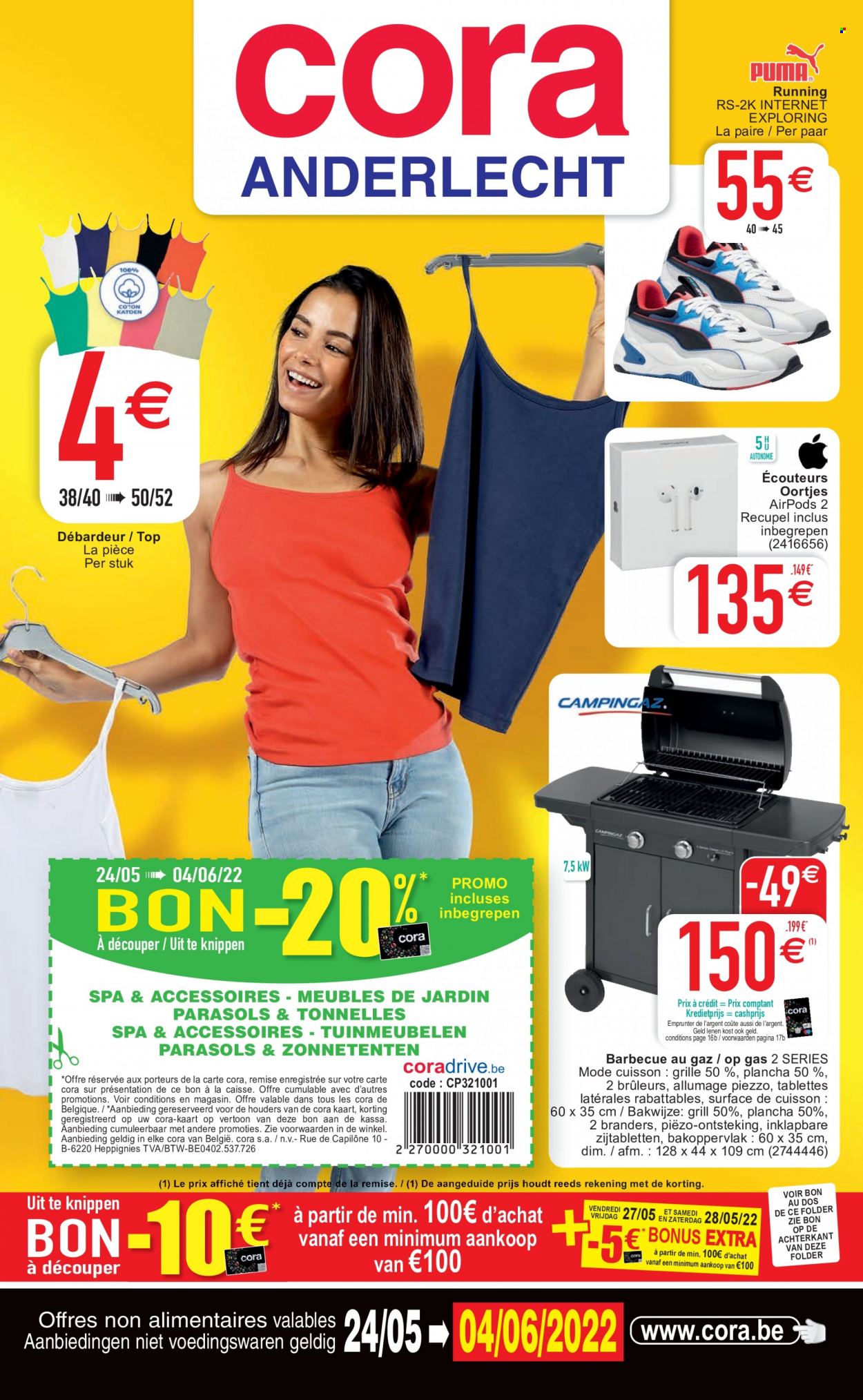 thumbnail - Catalogue Cora - 24/05/2022 - 04/06/2022 - Produits soldés - écouteurs, AirPods, débardeur, barbecue, grill, plancha. Page 1.
