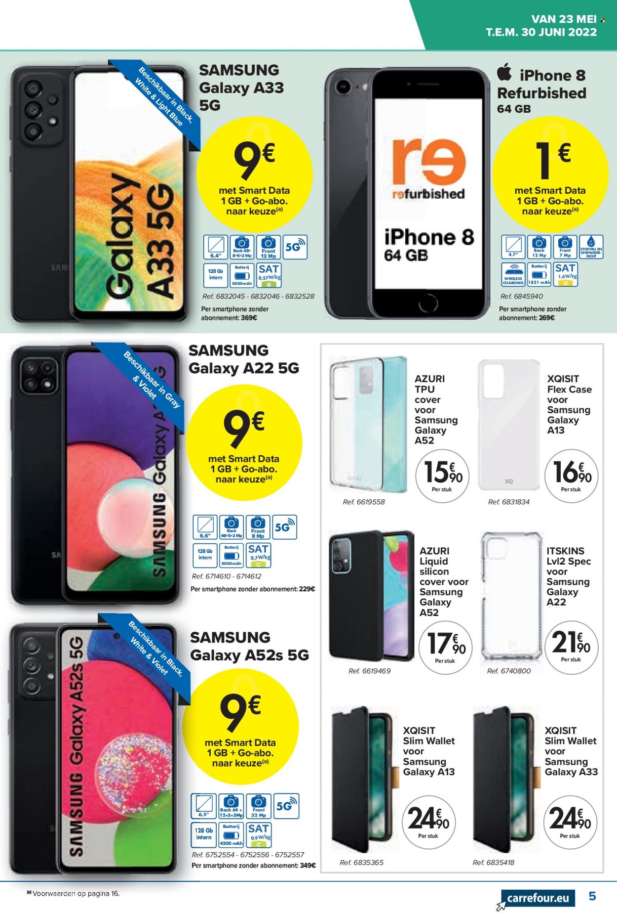 thumbnail - Carrefour hypermarkt-aanbieding - 23/05/2022 - 30/06/2022 -  producten in de aanbieding - Samsung, iPhone 8, smartphone, iPhone. Pagina 5.