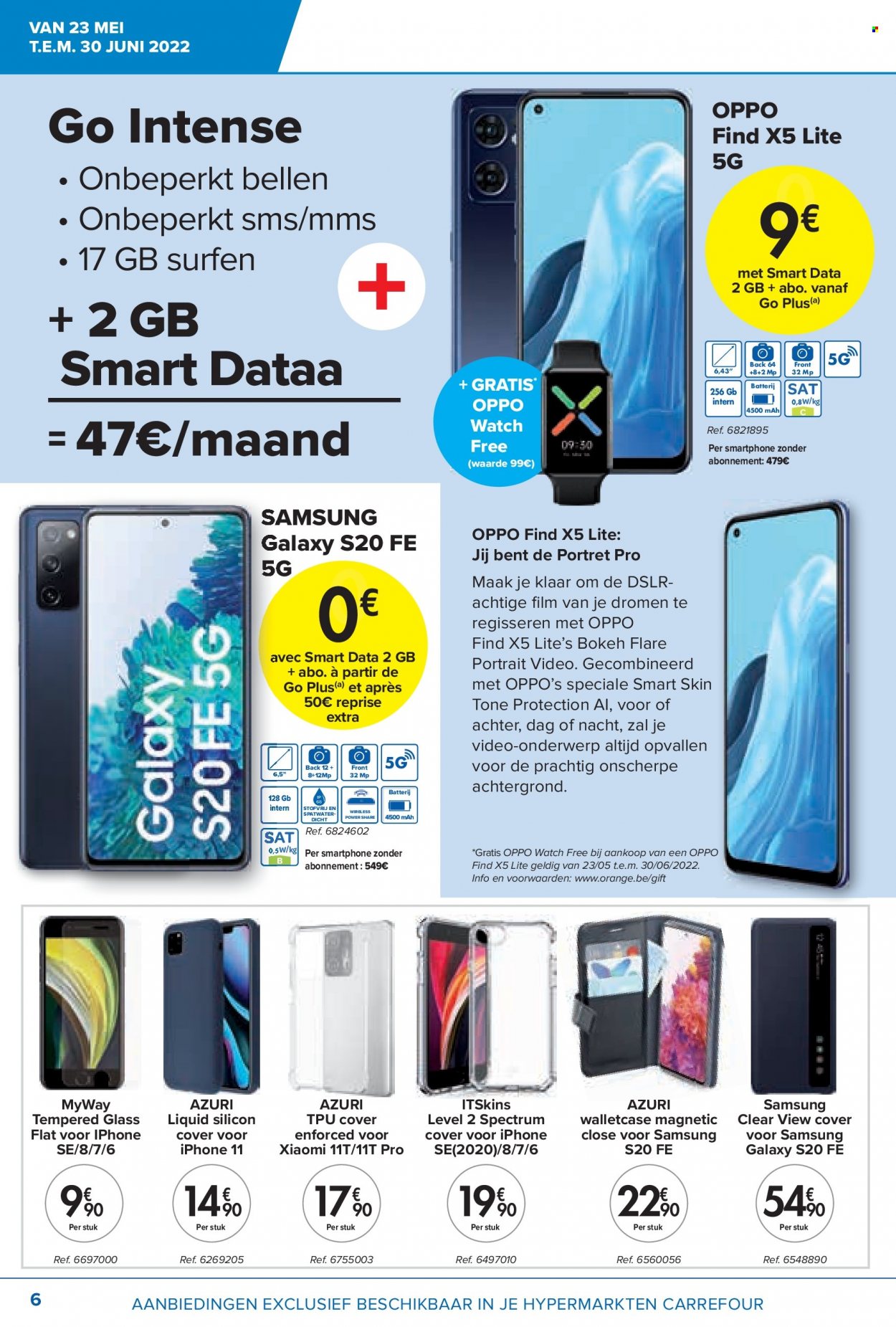 thumbnail - Carrefour hypermarkt-aanbieding - 23/05/2022 - 30/06/2022 -  producten in de aanbieding - Samsung, smartphone, Samsung Galaxy S20, iPhone, iPhone SE, iPhone 11. Pagina 6.