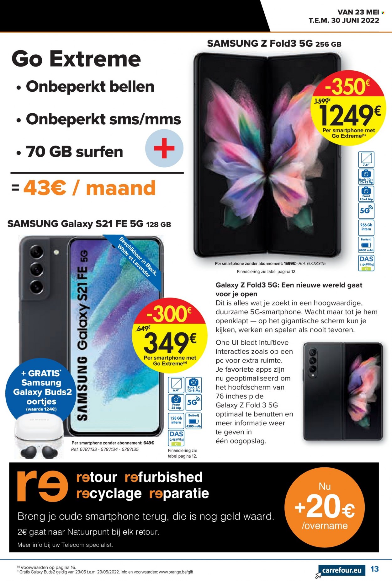 thumbnail - Carrefour hypermarkt-aanbieding - 23/05/2022 - 30/06/2022 -  producten in de aanbieding - uien, Samsung, smartphone, Samsung Galaxy S21, computer. Pagina 13.