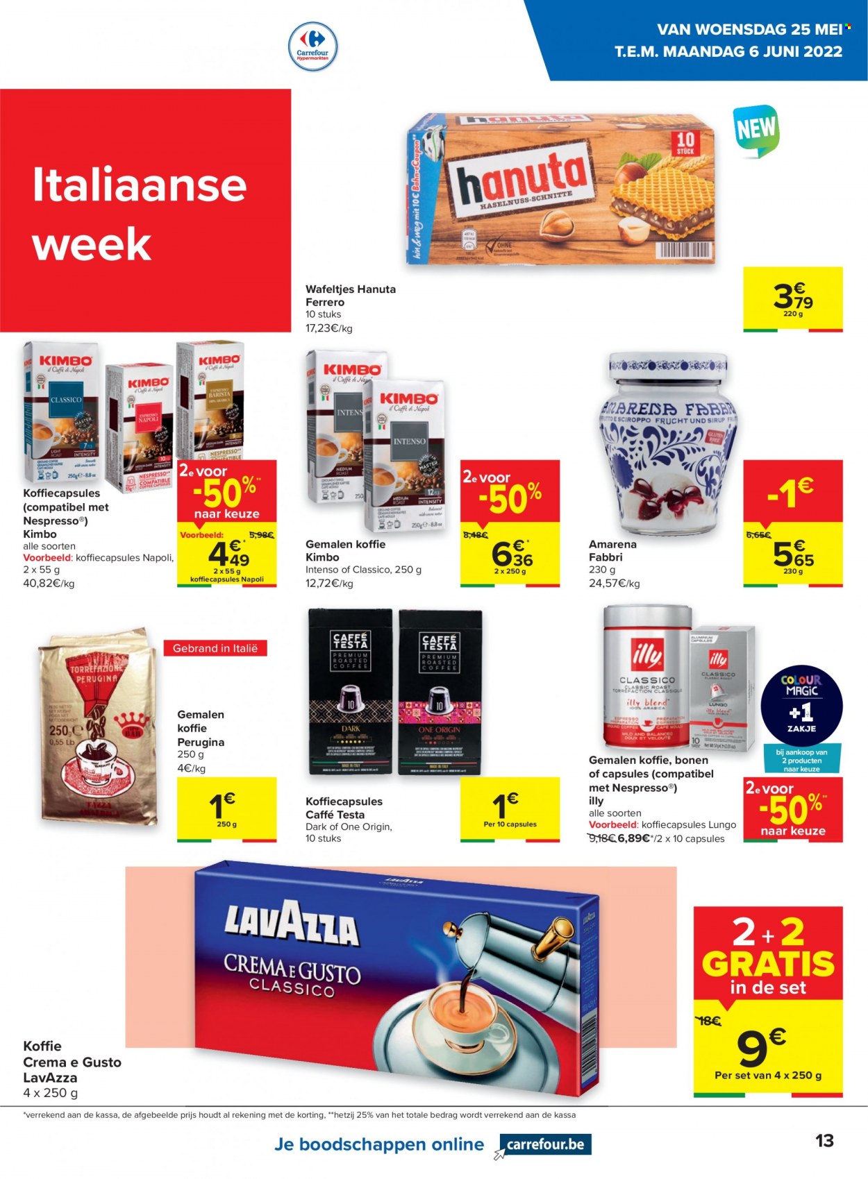 thumbnail - Carrefour hypermarkt-aanbieding - 24/05/2022 - 30/05/2022 -  producten in de aanbieding - Ferrero Rocher, koffie, Nespresso, Lavazza. Pagina 13.