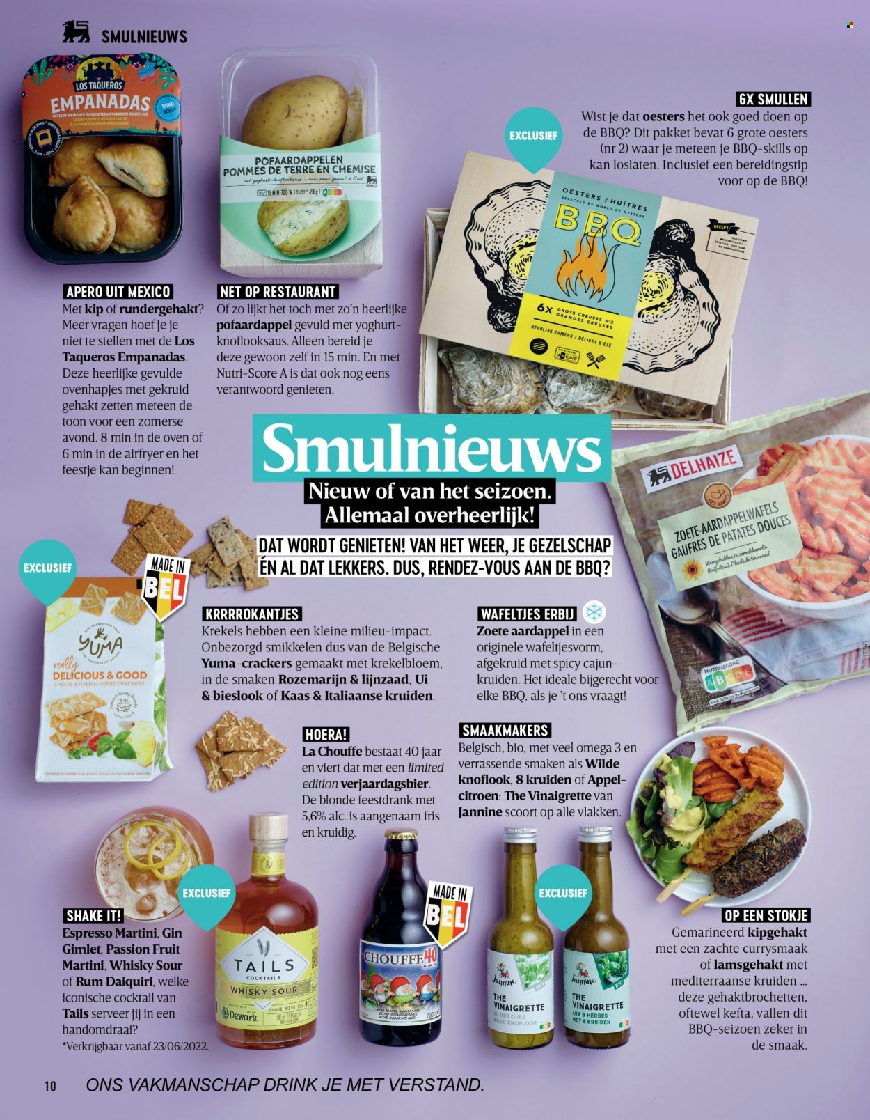 thumbnail - Catalogue Delhaize - Produits soldés - empanadas, crackers, vinaigrette, alcool, gin, whisky, Martini. Page 10.