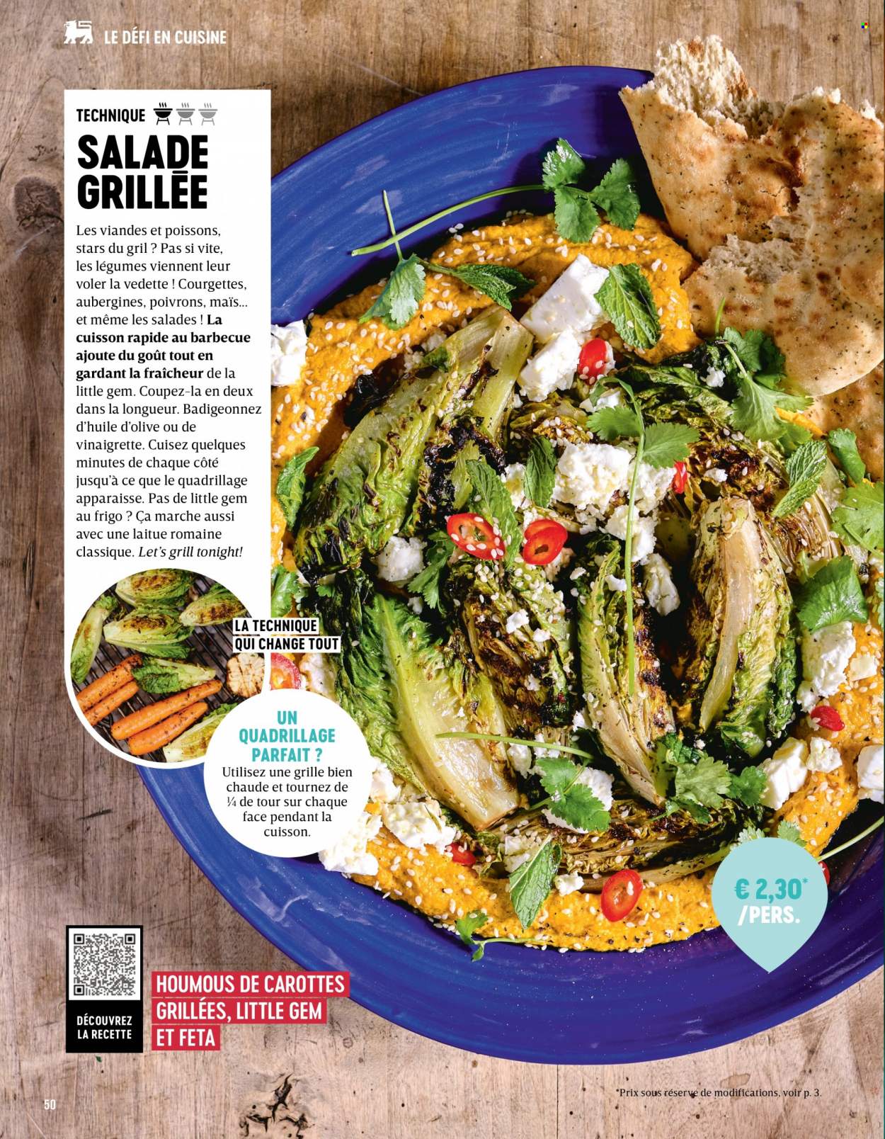 thumbnail - Catalogue Delhaize - Produits soldés - salade, aubergine, courgette, houmous, féta, vinaigrette. Page 50.