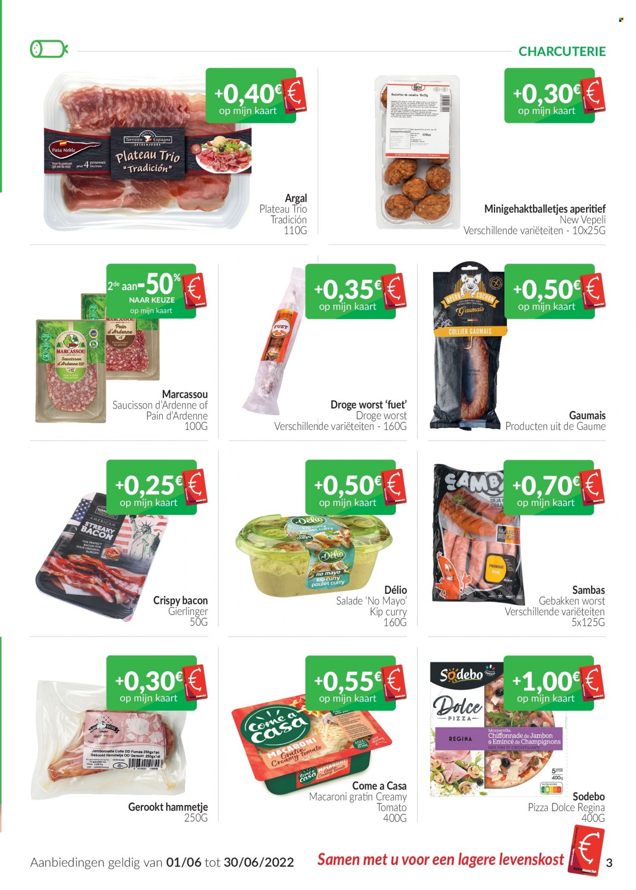 thumbnail - Catalogue Intermarché - 01/06/2022 - 30/06/2022 - Produits soldés - salade, pain, Sodebo, bacon, saucisson, fuet, pâtes, macaroni, curry, pizza. Page 3.