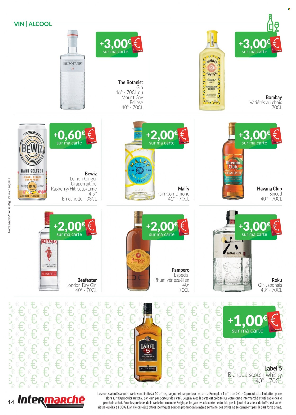 thumbnail - Intermarché-aanbieding - 01/06/2022 - 30/06/2022 -  producten in de aanbieding - grapefruit, Beefeater, blended scotch whisky, rum, London Dry Gin, scotch whisky, whisky, gin. Pagina 14.