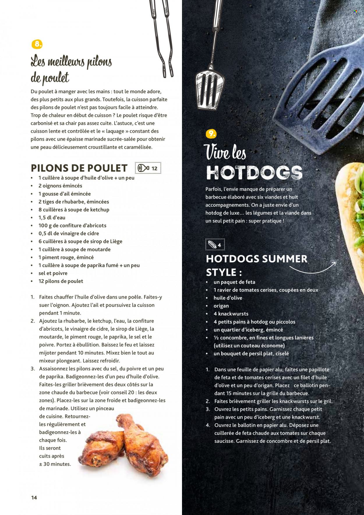 thumbnail - Catalogue Alvo - Produits soldés - oignons, piment, oignons émincés, tomates cerises, iceberg, viande de poulet, pilons de poulet, saucisse, féta, papillotes, ketchup, vinaigre de cidre. Page 14.