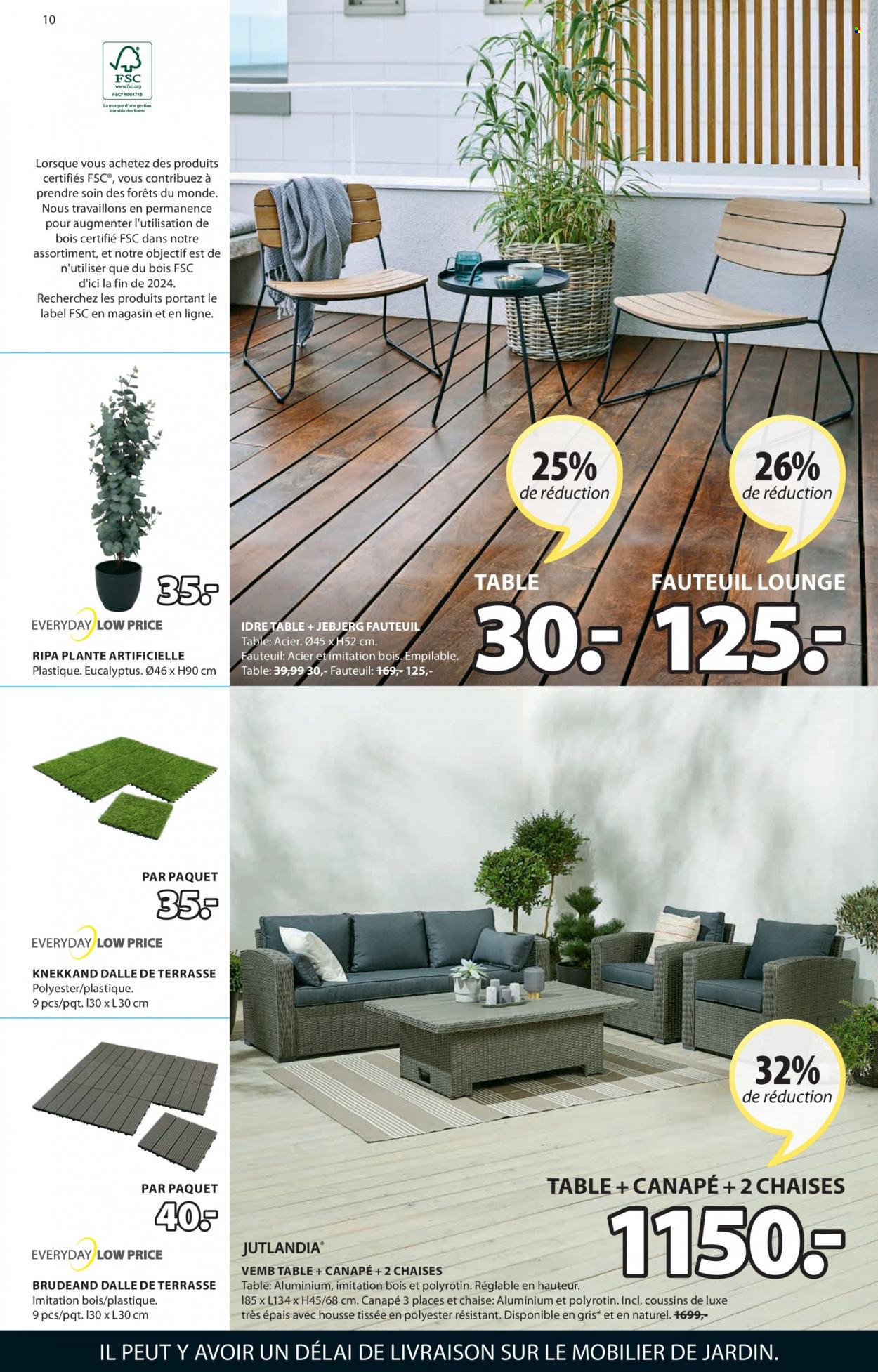 thumbnail - Catalogue JYSK - 13/06/2022 - 30/06/2022 - Produits soldés - table, chaise, canapé, canapé 3 places, fauteuil, portant, plante artificielle. Page 10.