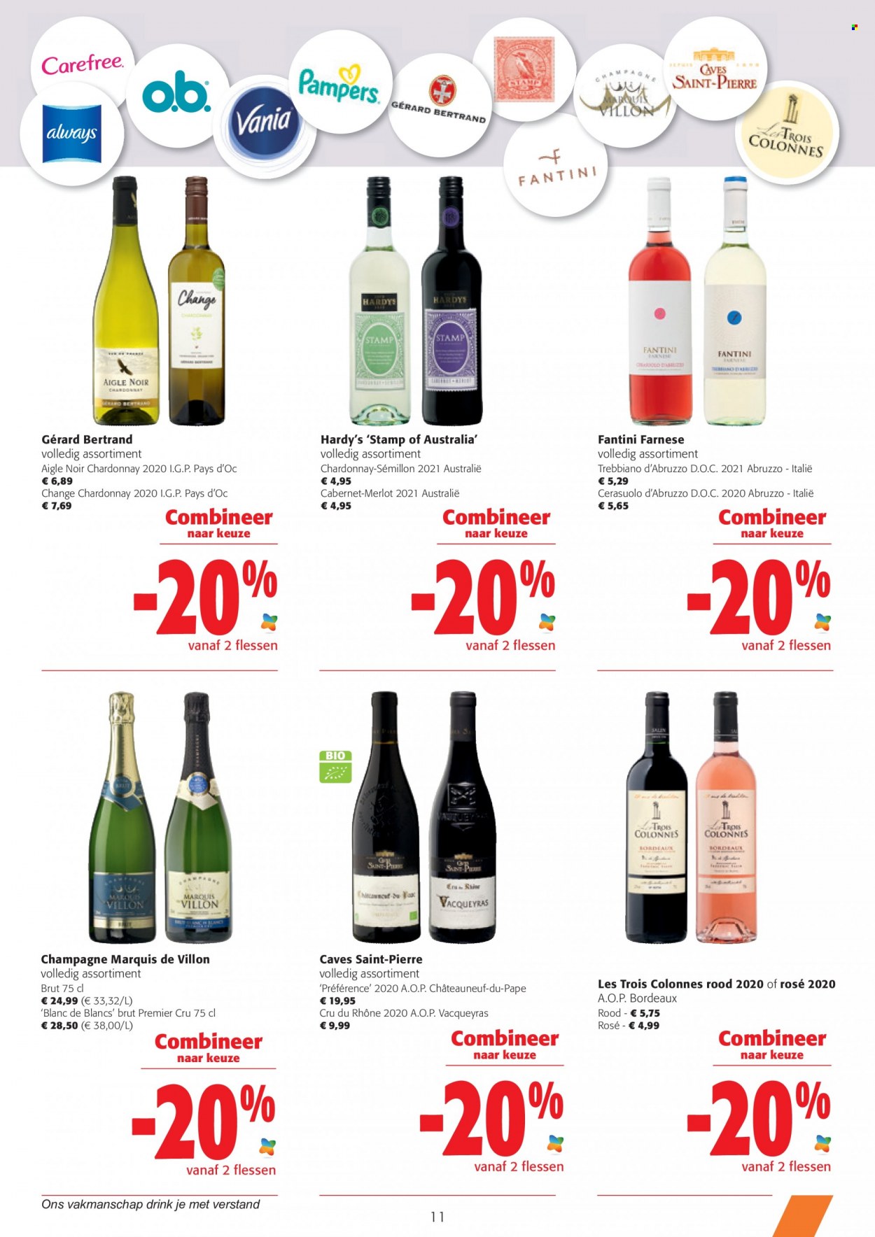 thumbnail - Catalogue Colruyt - 15/06/2022 - 28/06/2022 - Produits soldés - Châteauneuf du Pape, vin rouge, Bordeaux, champagne, alcool. Page 11.