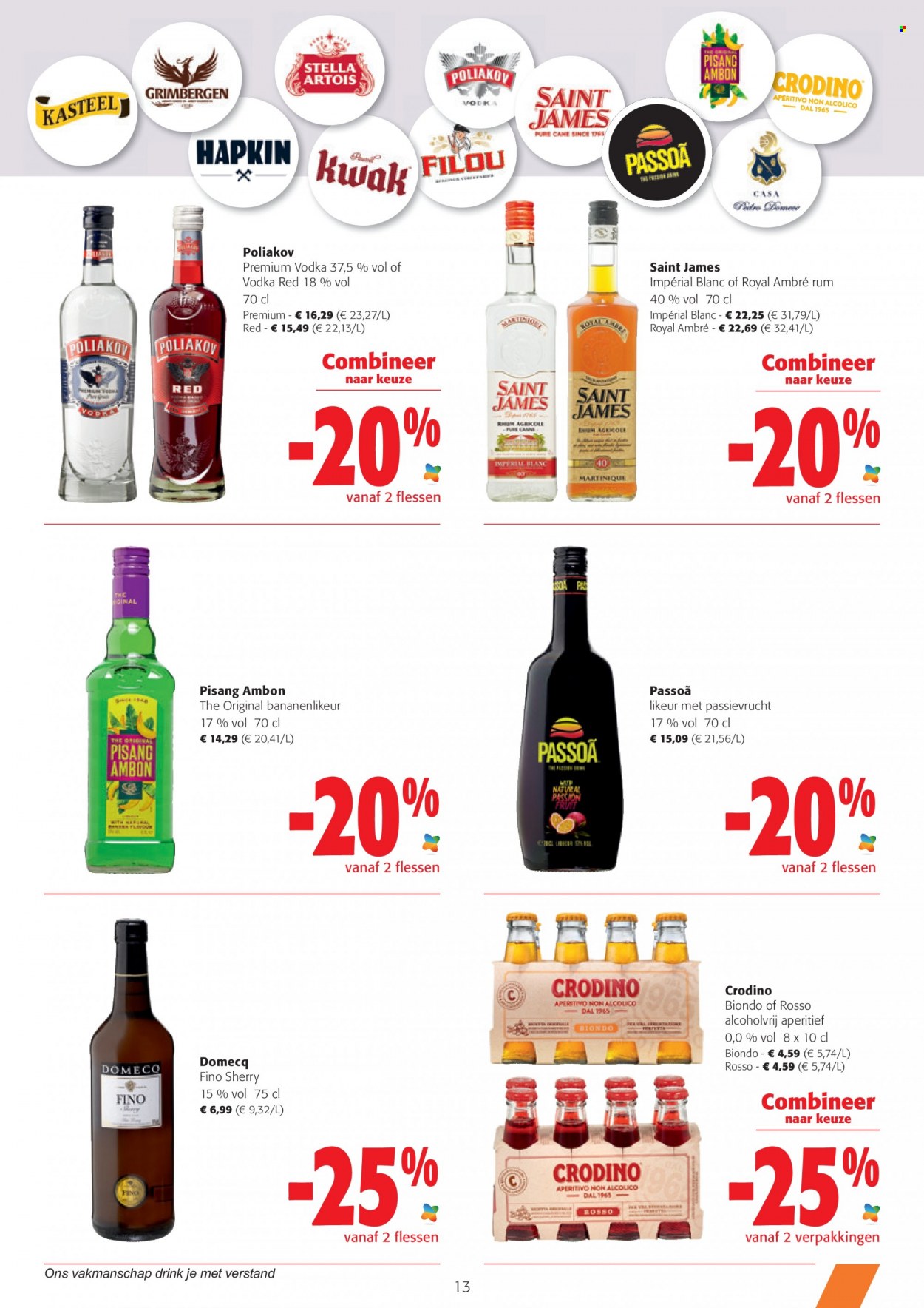 thumbnail - Colruyt-aanbieding - 15/06/2022 - 28/06/2022 -  producten in de aanbieding - Stella Artois, bier, passievrucht, Crodino, rum, sherry, vodka, Pisang Ambon. Pagina 13.