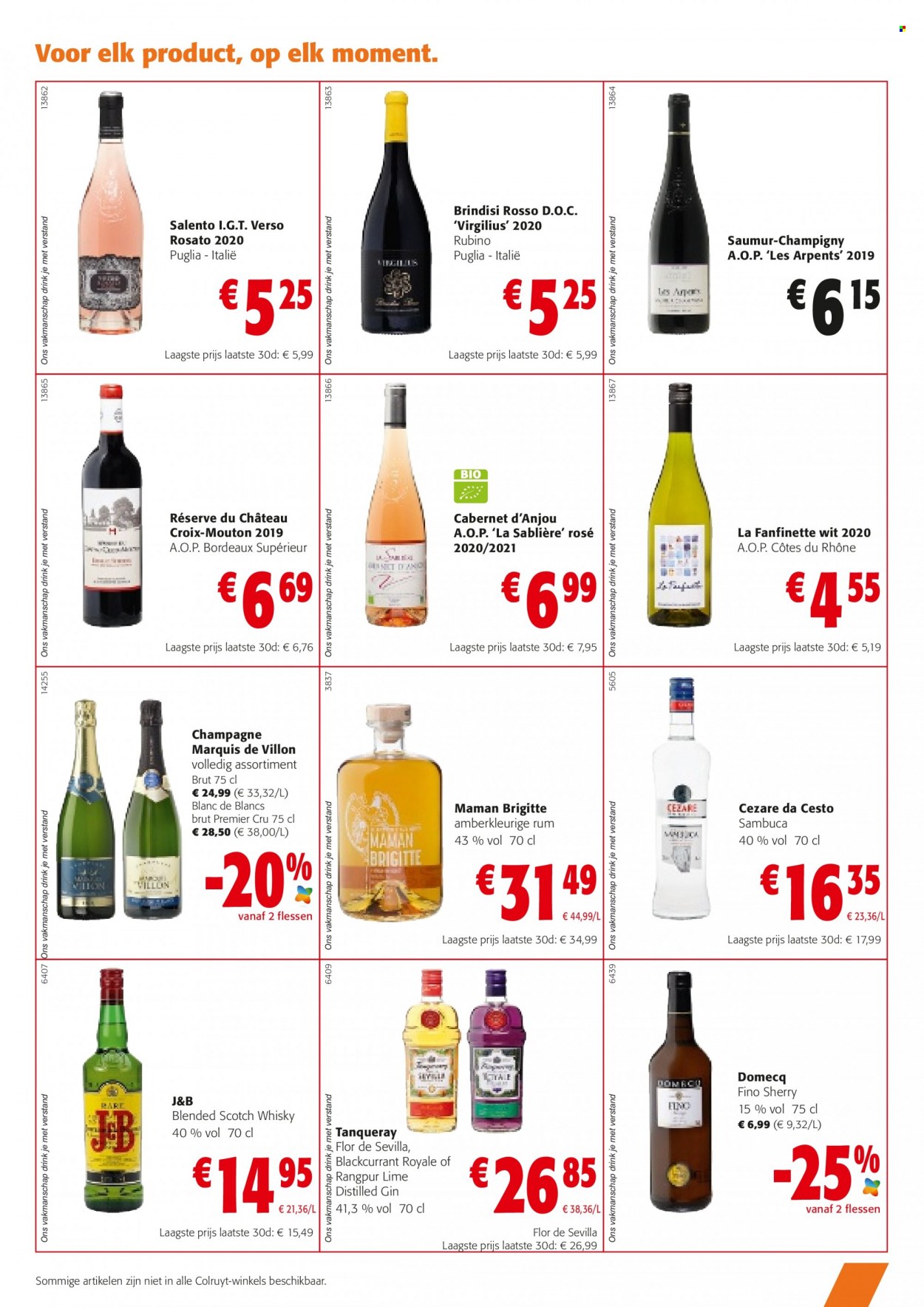 thumbnail - Catalogue Colruyt - 15/06/2022 - 28/06/2022 - Produits soldés - Côtes du Rhône, vin rouge, vin, Bordeaux, champagne, alcool, gin, J&B, whisky. Page 3.