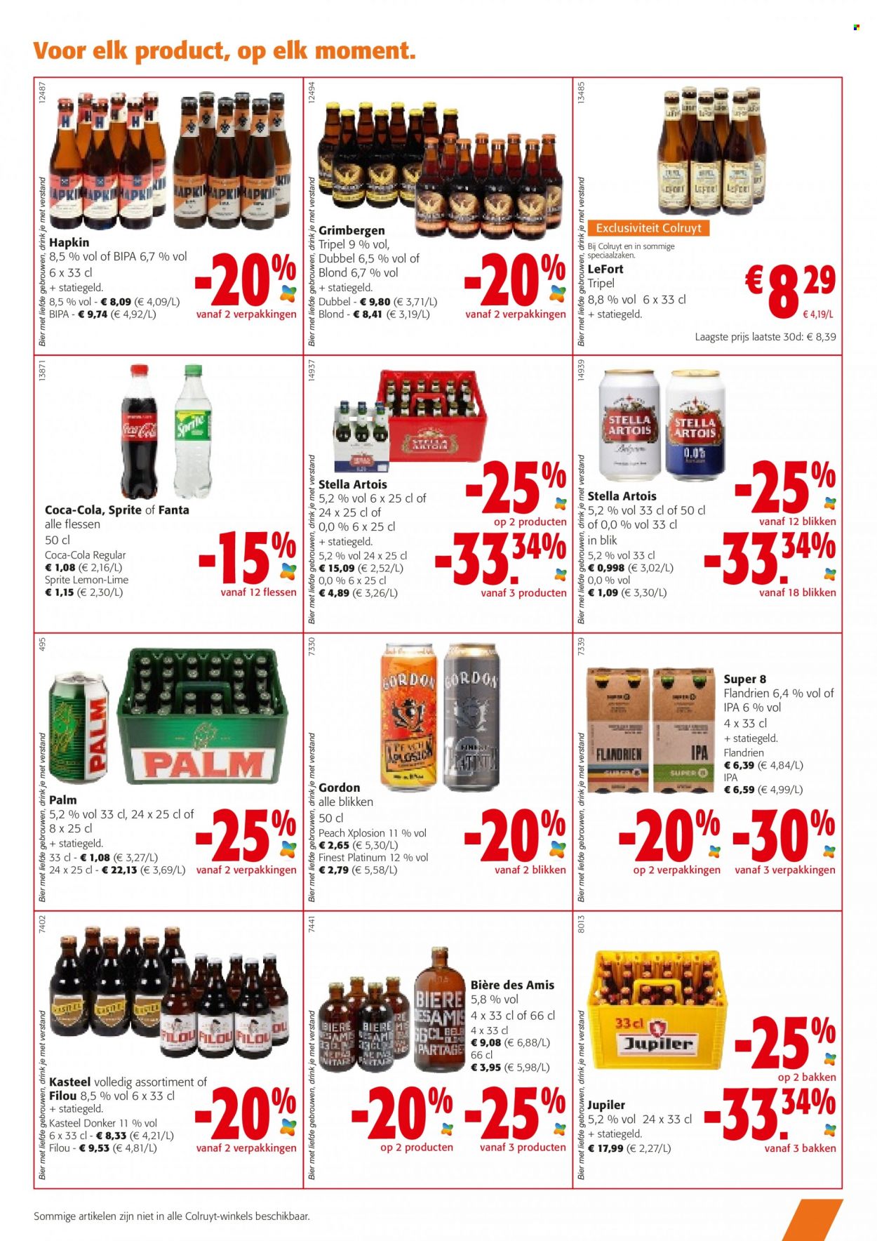 thumbnail - Colruyt-aanbieding - 15/06/2022 - 28/06/2022 -  producten in de aanbieding - Stella Artois, Jupiler, bier, IPA, Sprite, Fanta, Coca-Cola. Pagina 7.