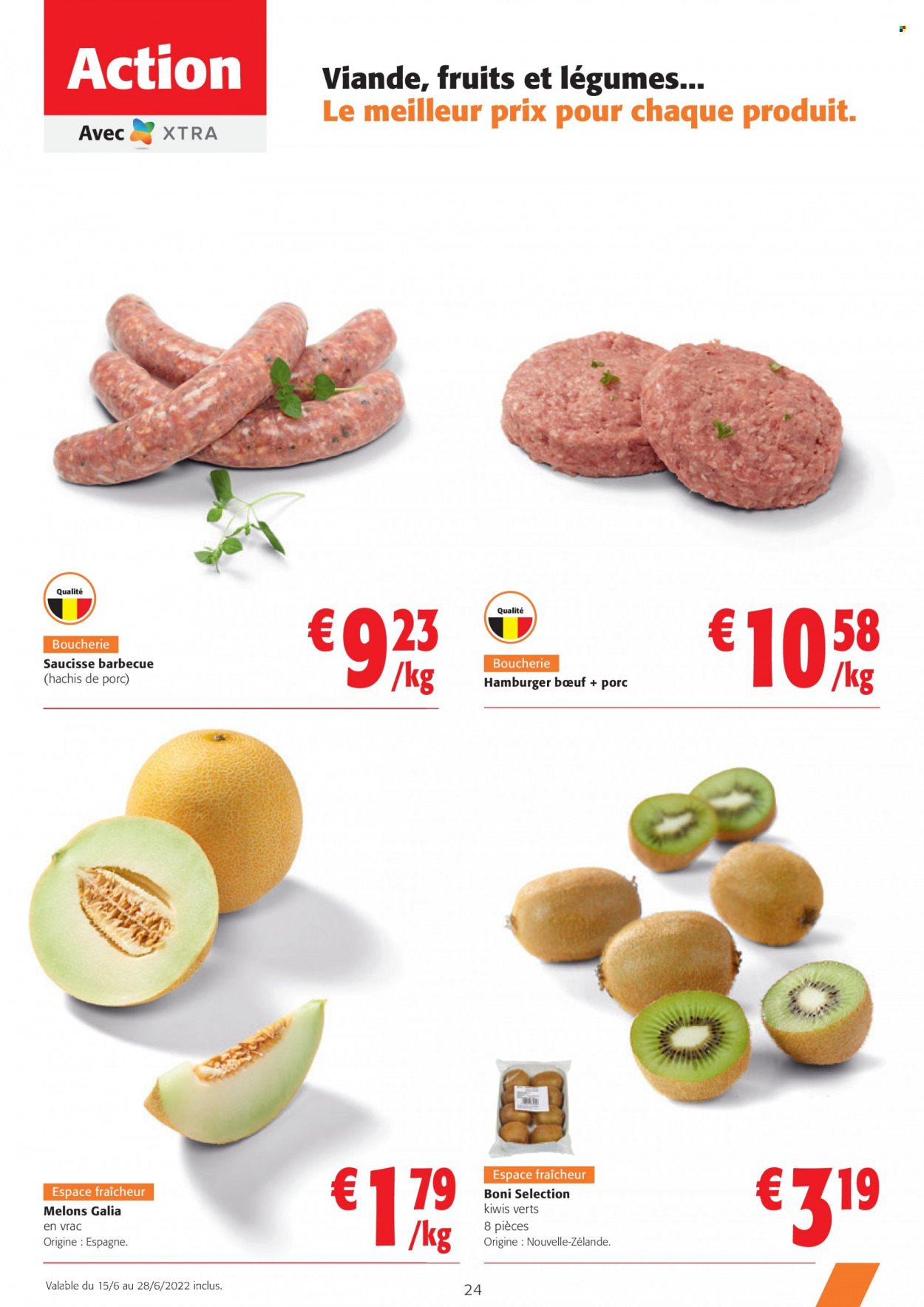thumbnail - Catalogue Colruyt - 15/06/2022 - 28/06/2022 - Produits soldés - kiwi, melon, Boni, saucisse. Page 24.