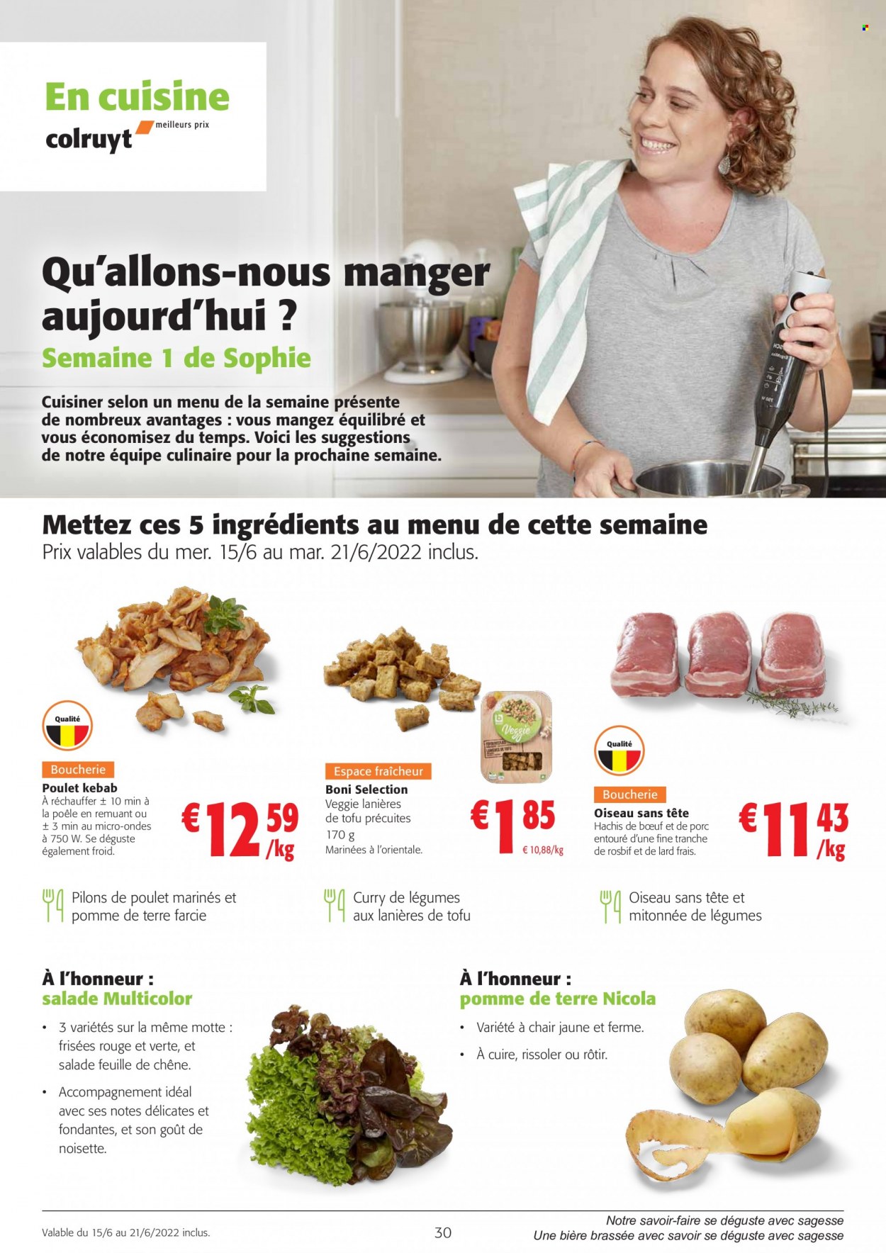 thumbnail - Catalogue Colruyt - 15/06/2022 - 28/06/2022 - Produits soldés - pilons de poulet, Boni, bacon, tofu, curry, poêle. Page 1.