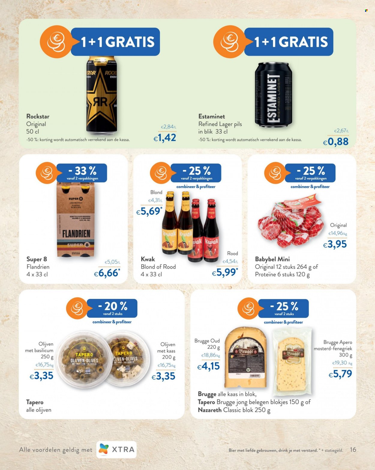 thumbnail - OKay-aanbieding - 15/06/2022 - 28/06/2022 -  producten in de aanbieding - bier, kaas, Oud Brugge, Babybel, olijven, mosterd. Pagina 16.