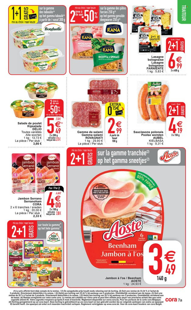thumbnail - Cora-aanbieding - 21/06/2022 - 27/06/2022 -  producten in de aanbieding - lasagne, beenham, salami, ricotta, Bonduelle, Gamma. Pagina 7.